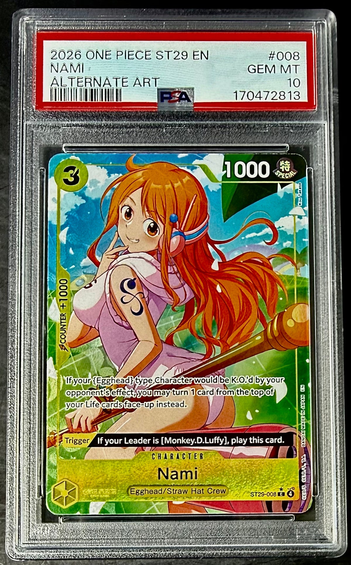 PSA 10 One Piece ST29-008 C* - Nami - Alt Art - EN - Foil -  Set ST29 Egghead