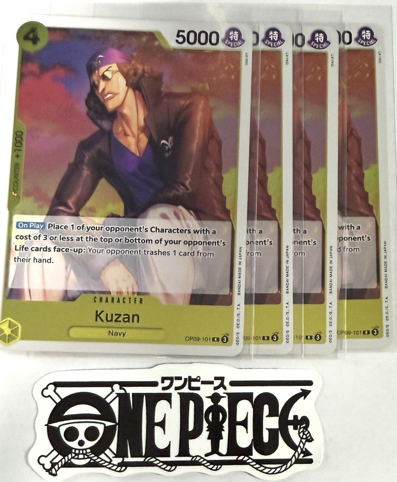 4x One Piece OP09-101 R Kuzan - Foil - English - TCG - Mint