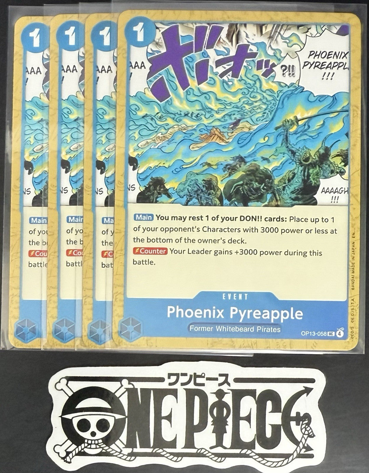 4x One Piece OP13-058 UC Phoenix Pyreapple - ENG - Regular - Playset - TCG -NM/M