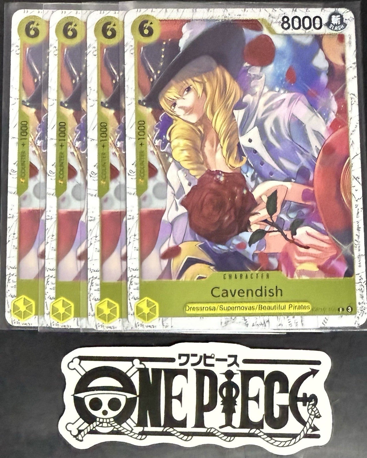 4 x One Piece OP10-105 C Cavendish - English - PRB02 Foil - Playset - NM/M