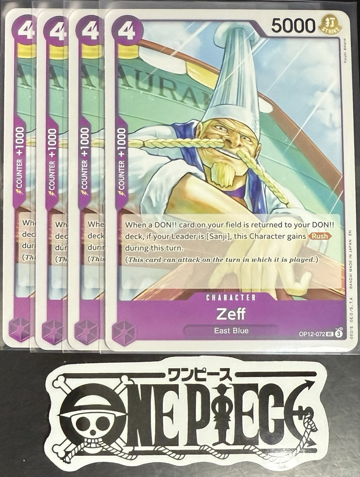 4 x One Piece OP12-072 UC Zeff - ENG - Regular - Playset - NM/M