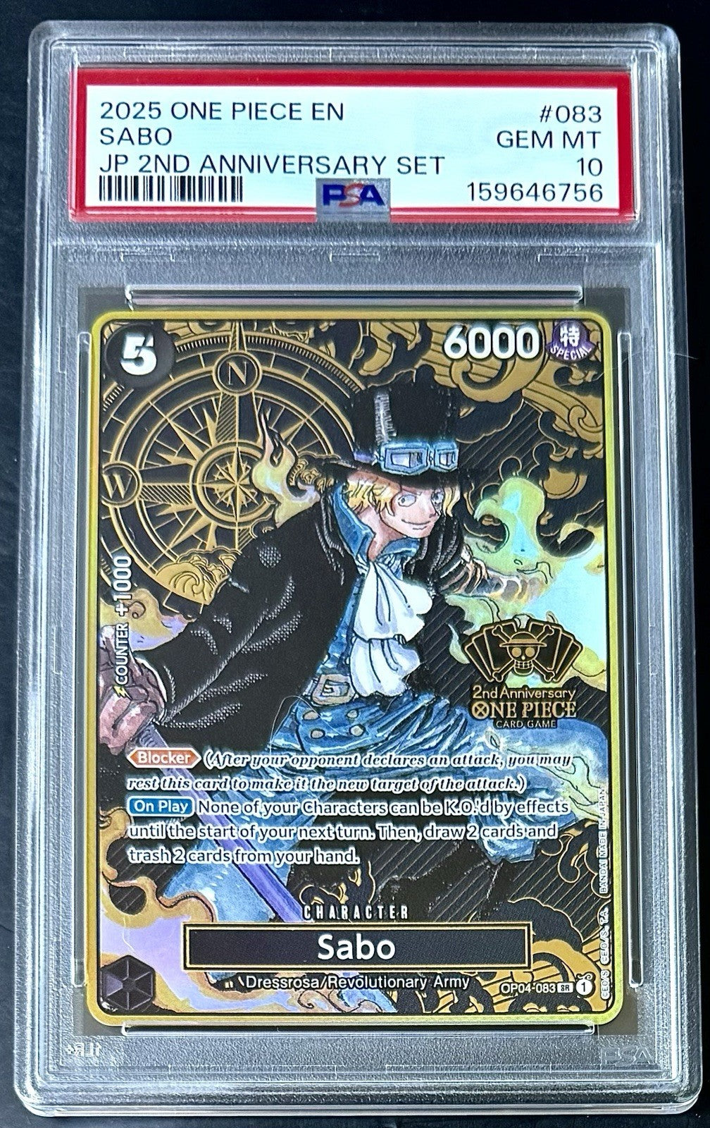 PSA 10 One Piece OP04-083 SR - Sabo - EN - 2nd Anniversary Set