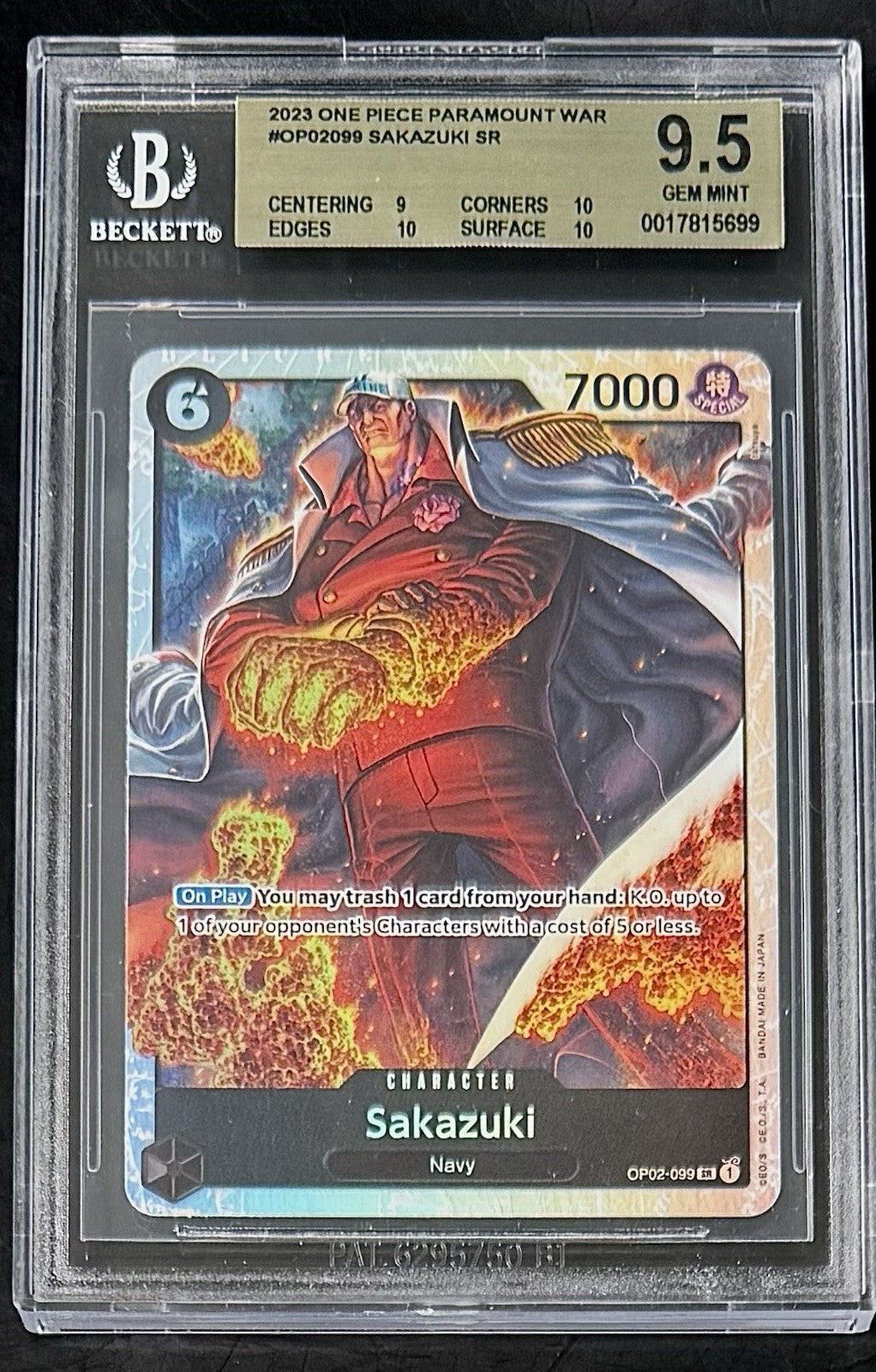 BGS 9.5 One Piece OP02-099 SR Sakazuki - English - Paramount War - Graded