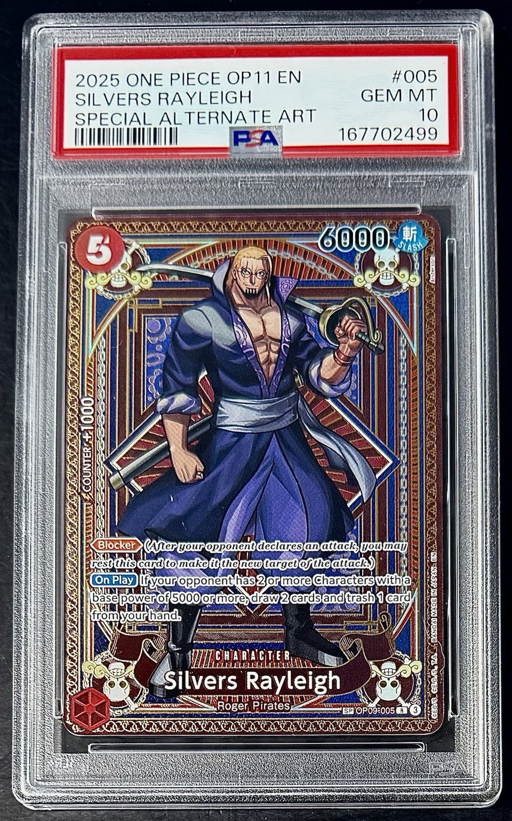 PSA 10 One Piece SP OP09-005 R - Silvers Rayleigh - Alt Art - EN - Divine Speed