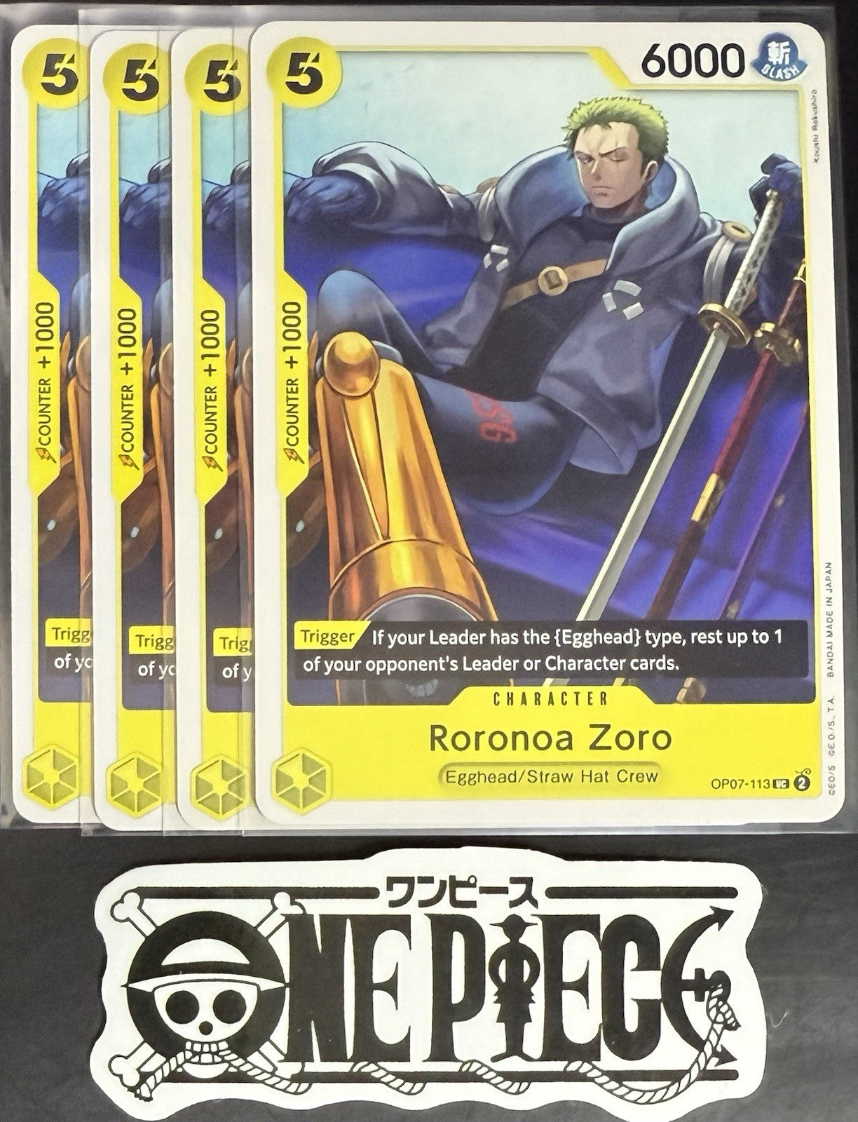 4x One Piece OP07-113 UC  Roronoa Zoro - English - Regular - Play Set - NM/M