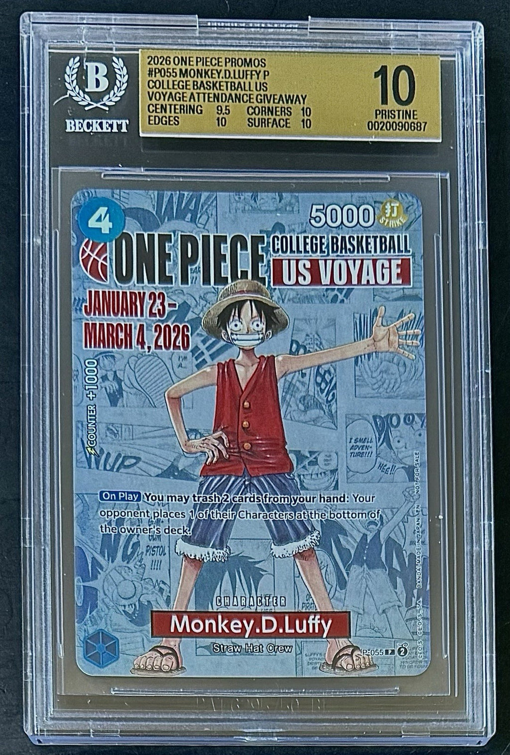 BGS 10 One Piece P-055 P - Monkey.D.Luffy - EN - College Basketball Giveaway