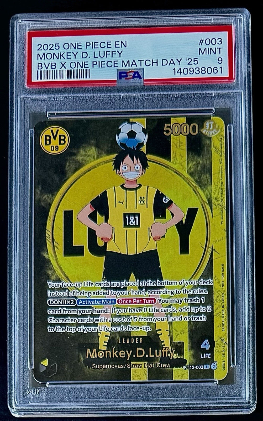 PSA 9 One Piece ST13-003 L - Monkey.D.Luffy BVB Dortmund Promo - EN - Foil