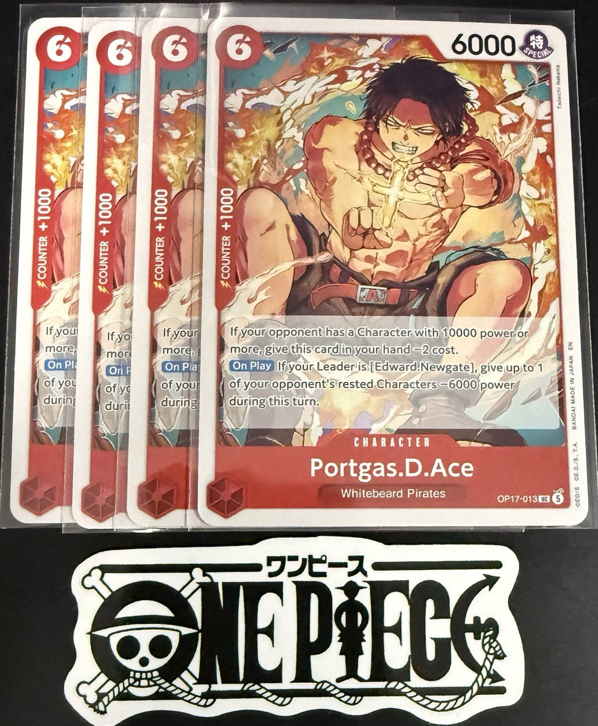4x One Piece OP17-013 UC - Portgas.D.Ace - EN - Regular - Play Set - TCG - NM/M