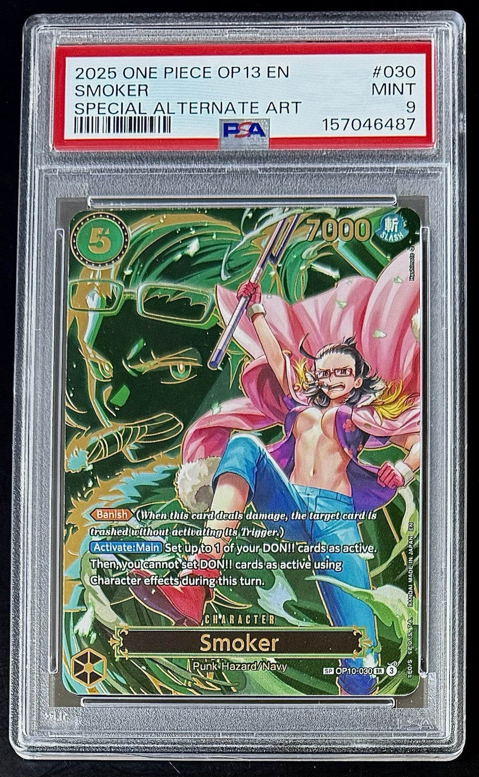 PSA 9 One Piece SP OP10-030 SR - Smoker - Special Rare -EN- Carrying on His Will