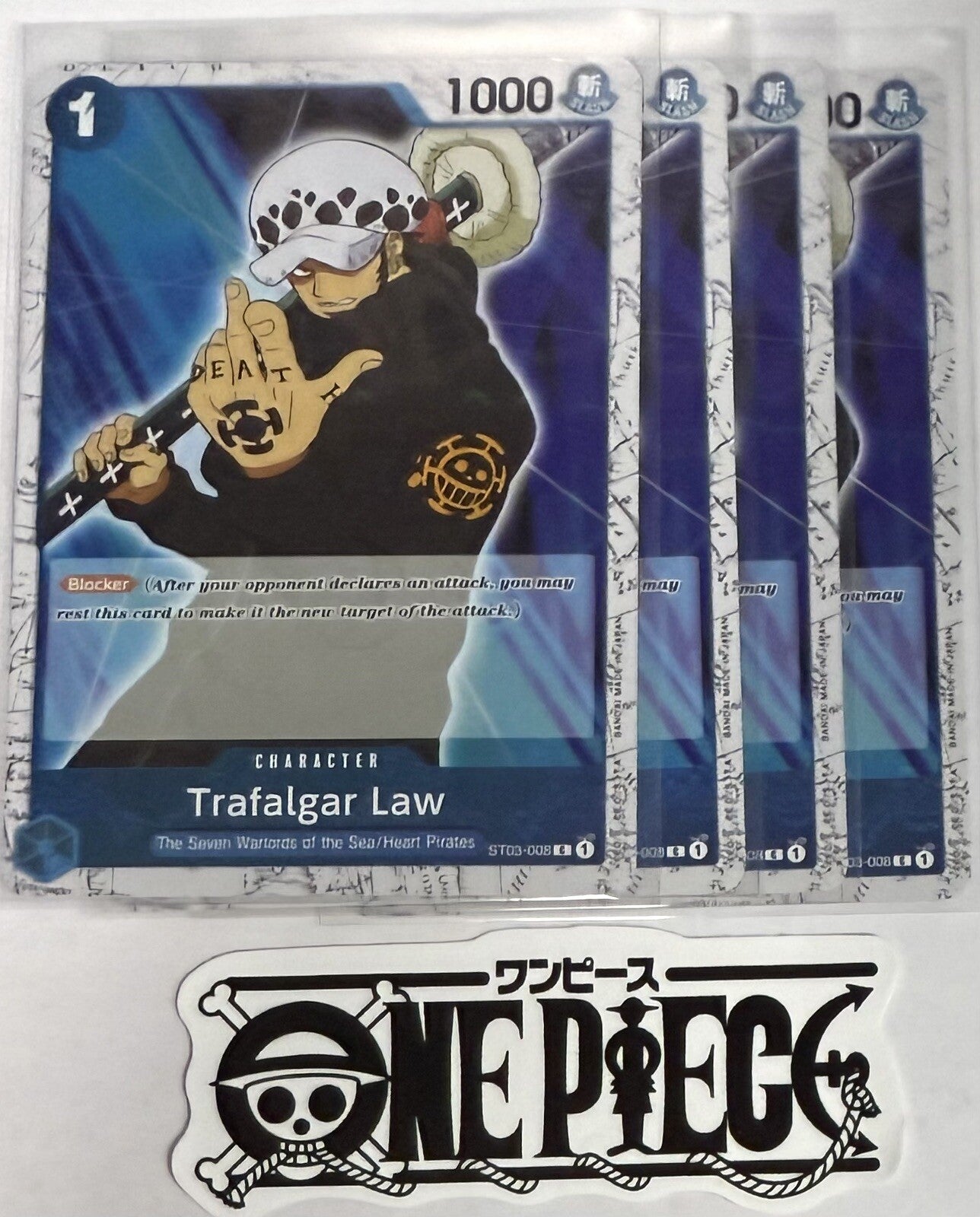 4x One Piece  ST03-008 C Trafalgar Law - Flag Foil - English - Playset -TCG-NM/M