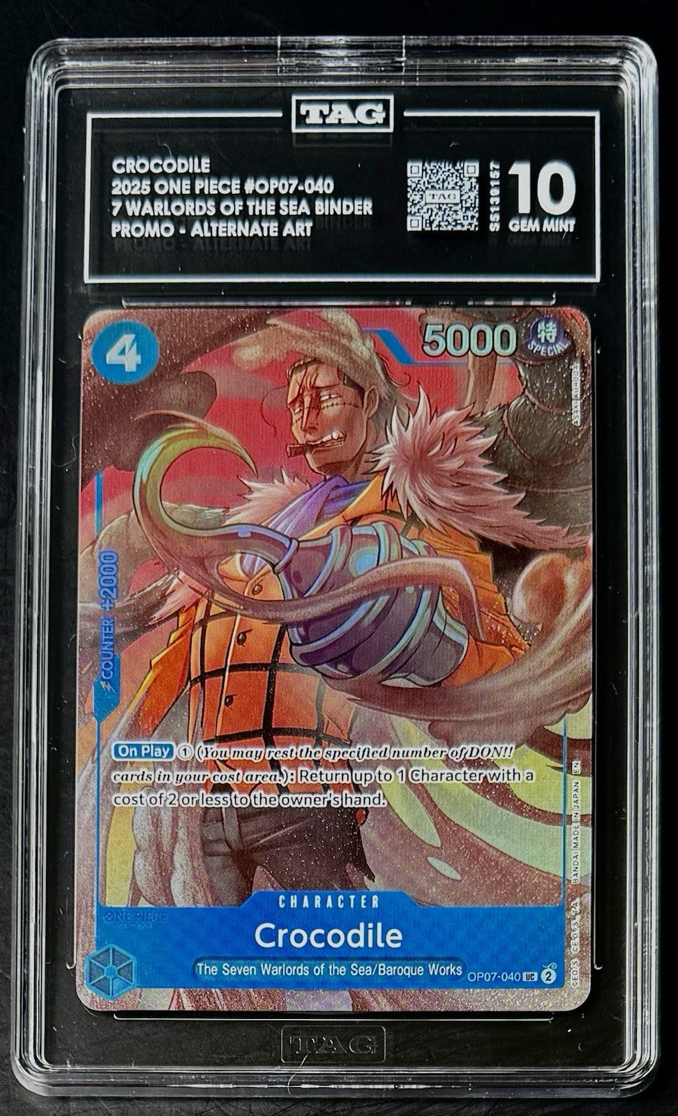TAG 10 One Piece OP07-040 UC Crocodile Alt Art - EN - Foil - Binder Set - Graded