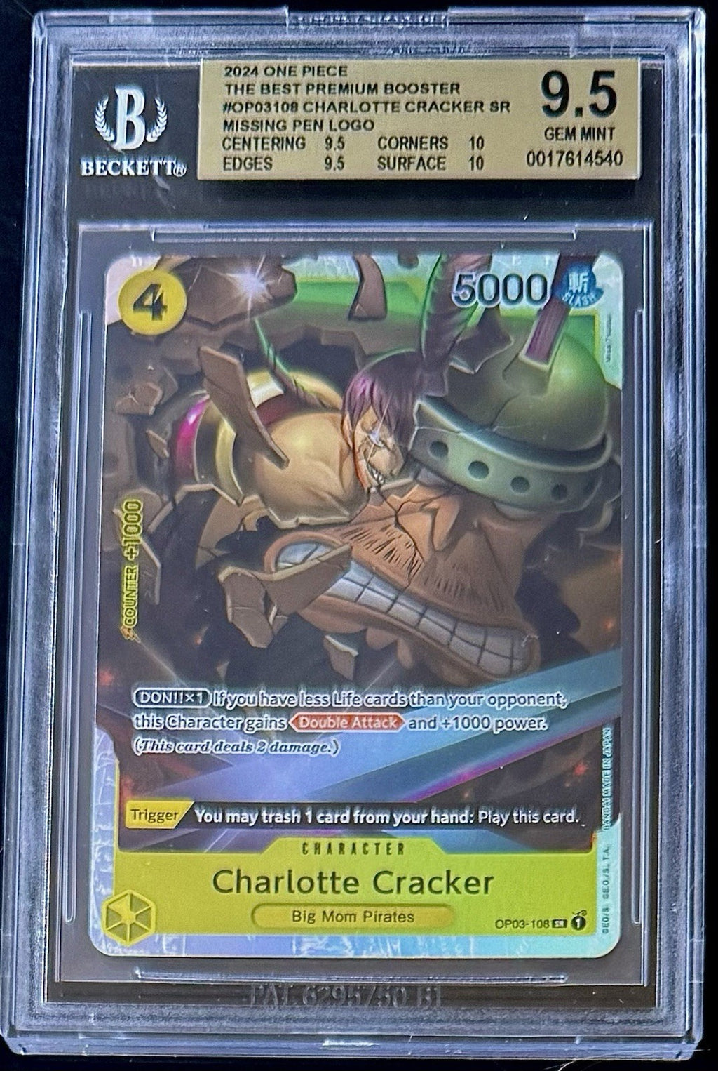 BGS 9.5 One Piece OP03-108 SR Charlotte Cracker Foil - English - PRB01 - Graded