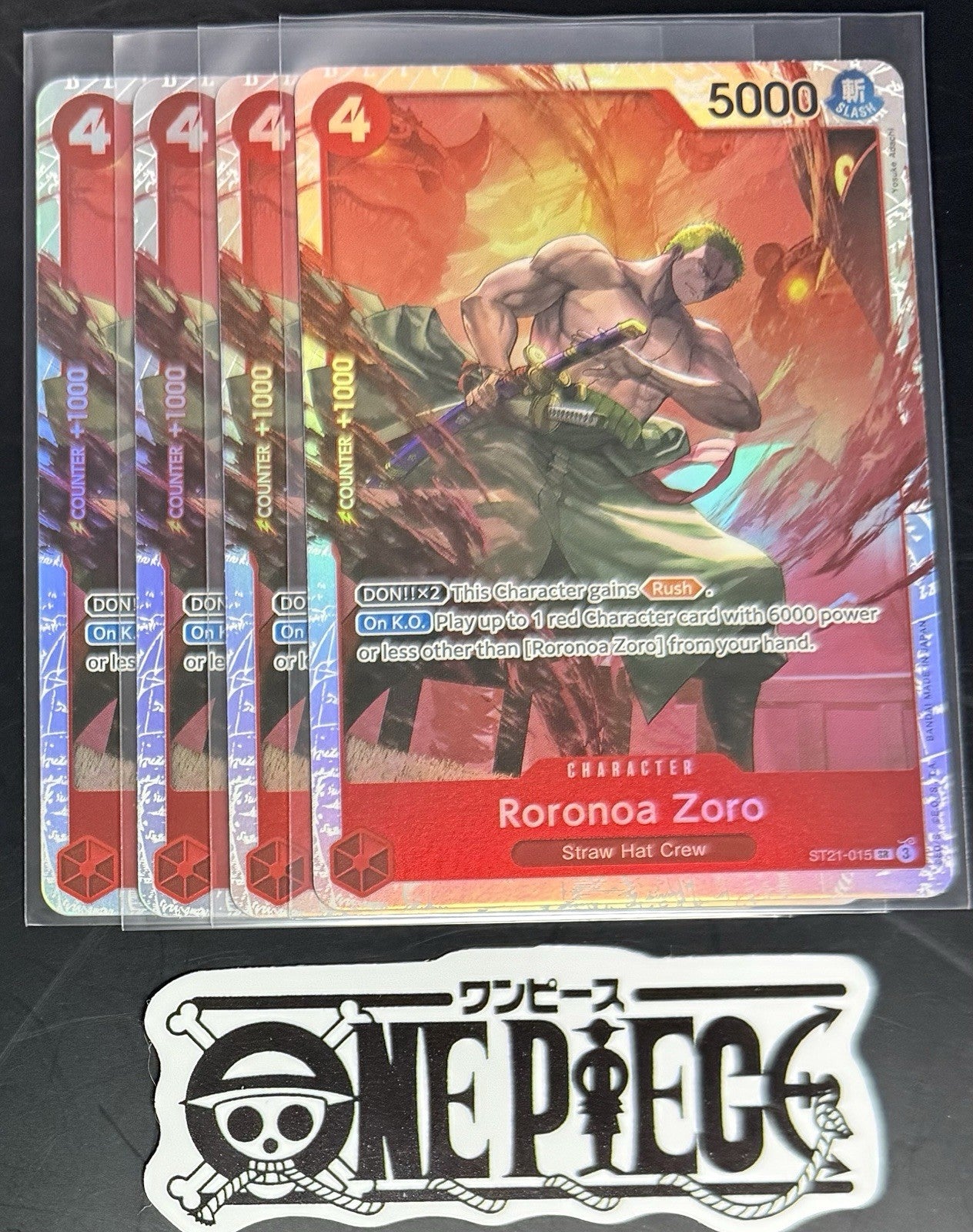 4x One Piece ST21-015 SR Roronoa Zoro - English - Foil - Playset - TCG - NM/M