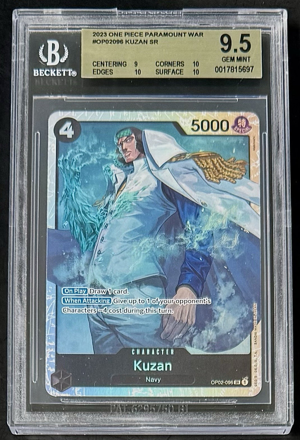 BGS 9.5 One Piece OP02-096 SR Kuzan - English - Paramount War - Graded