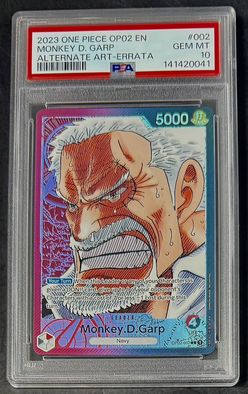 PSA 10 One Piece OP02-002 L Monkey.D.Garp - Alt Art- EN - Paramount War - Graded