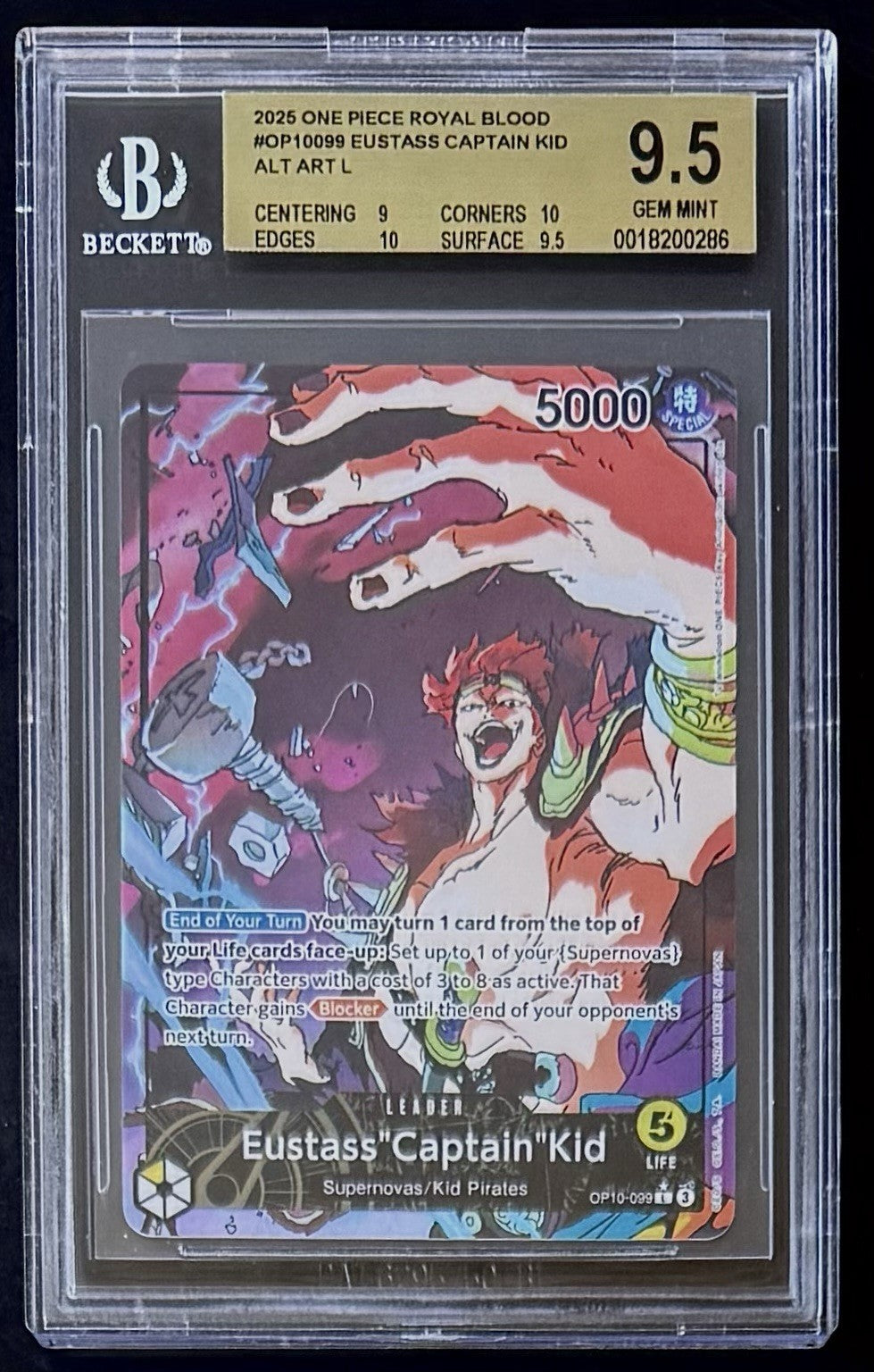 BGS 9.5 One Piece OP10-099 L* - Eustass"Captain"Kid - EN - Royal Blood - Foil