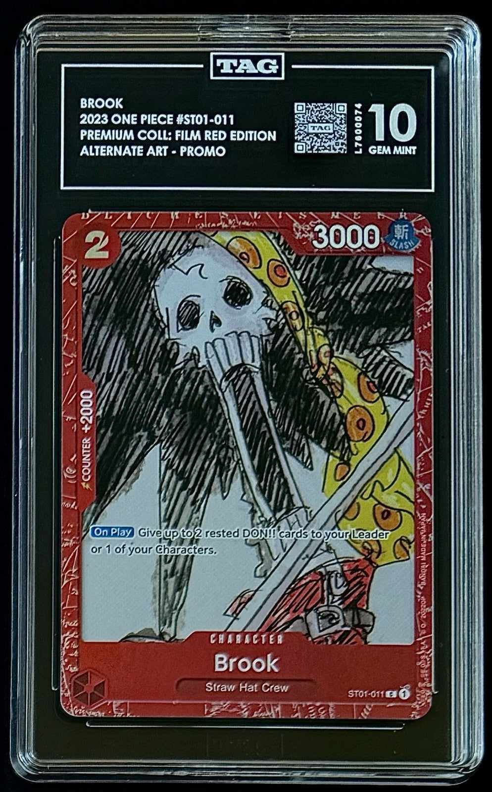 TAG 10 One Piece ST01-011 C Brook - ENG - Foil - Film Red - Graded
