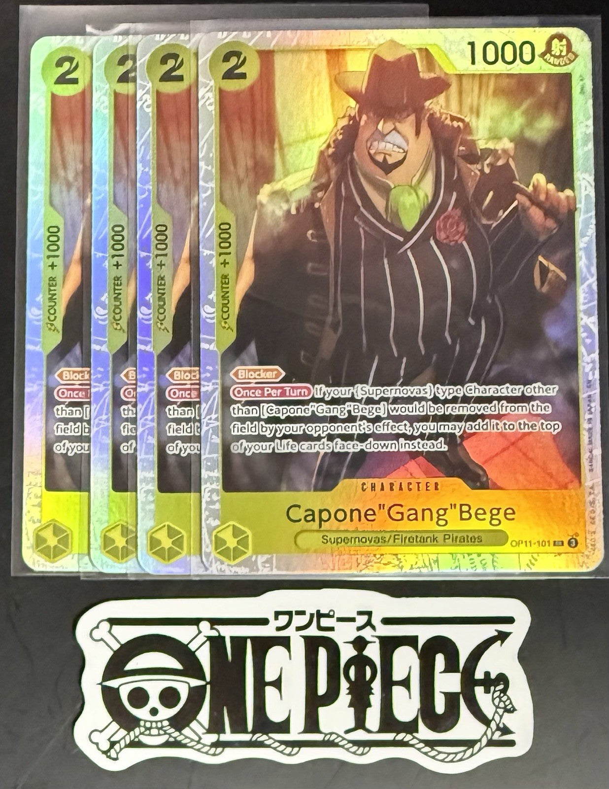 4x One Piece OP11-101 SR  -Capone"Gang"Bege - EN - Foil - Playset - TCG - NM/M