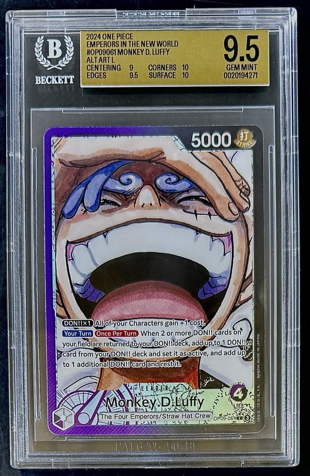 BGS 9.5 One Piece OP09-061 L* - Monkey.D.Luffy - Alt Art - EN - Foil