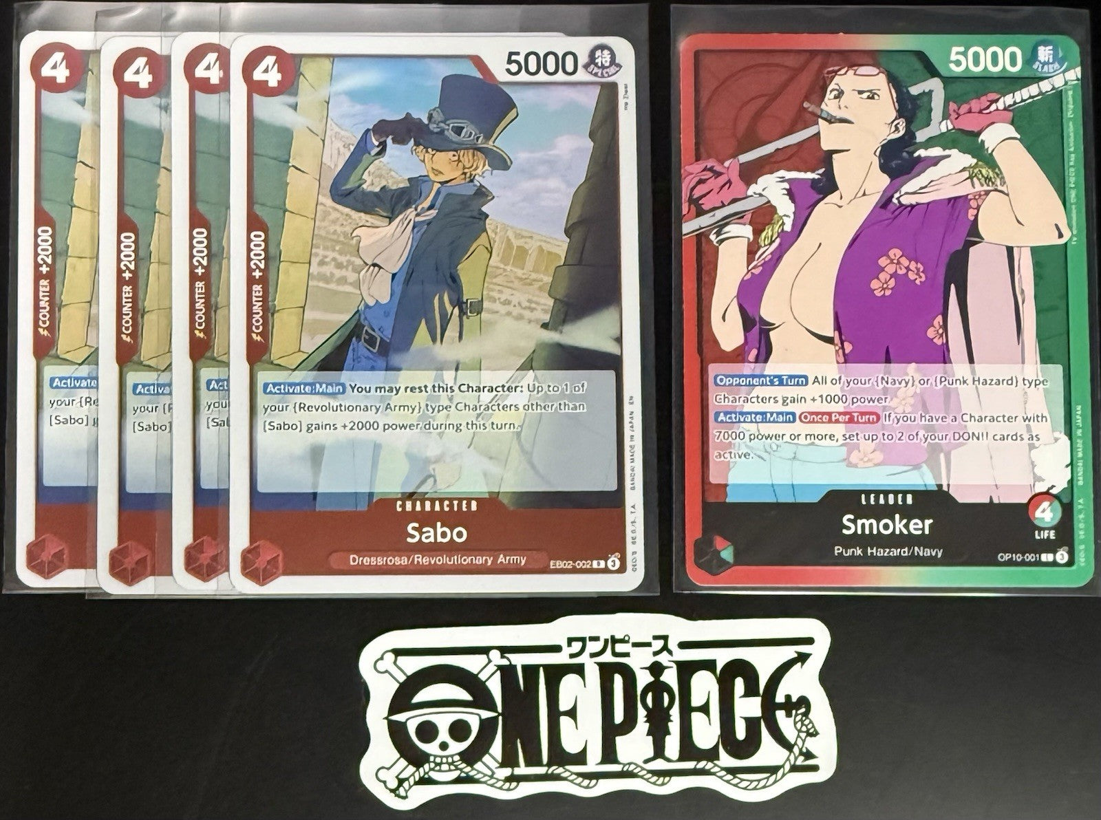 4x One Piece EB02-002 R Sabo + Leader - English - Foil - Play Set - TCG - NM/M