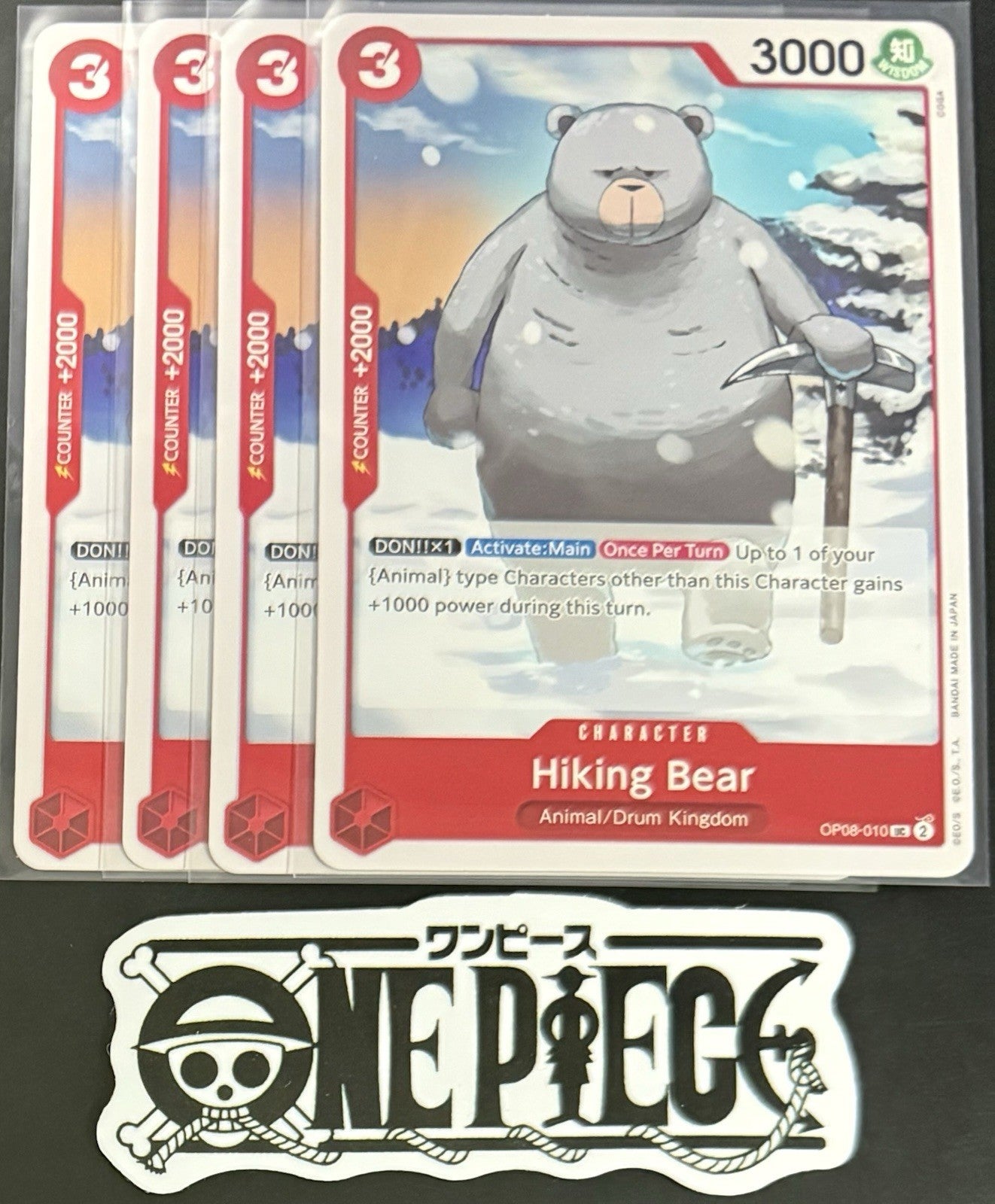4x One Piece OP08-010 UC Hiking Bear - ENG - Regular - Play Set - TCG - NM/M