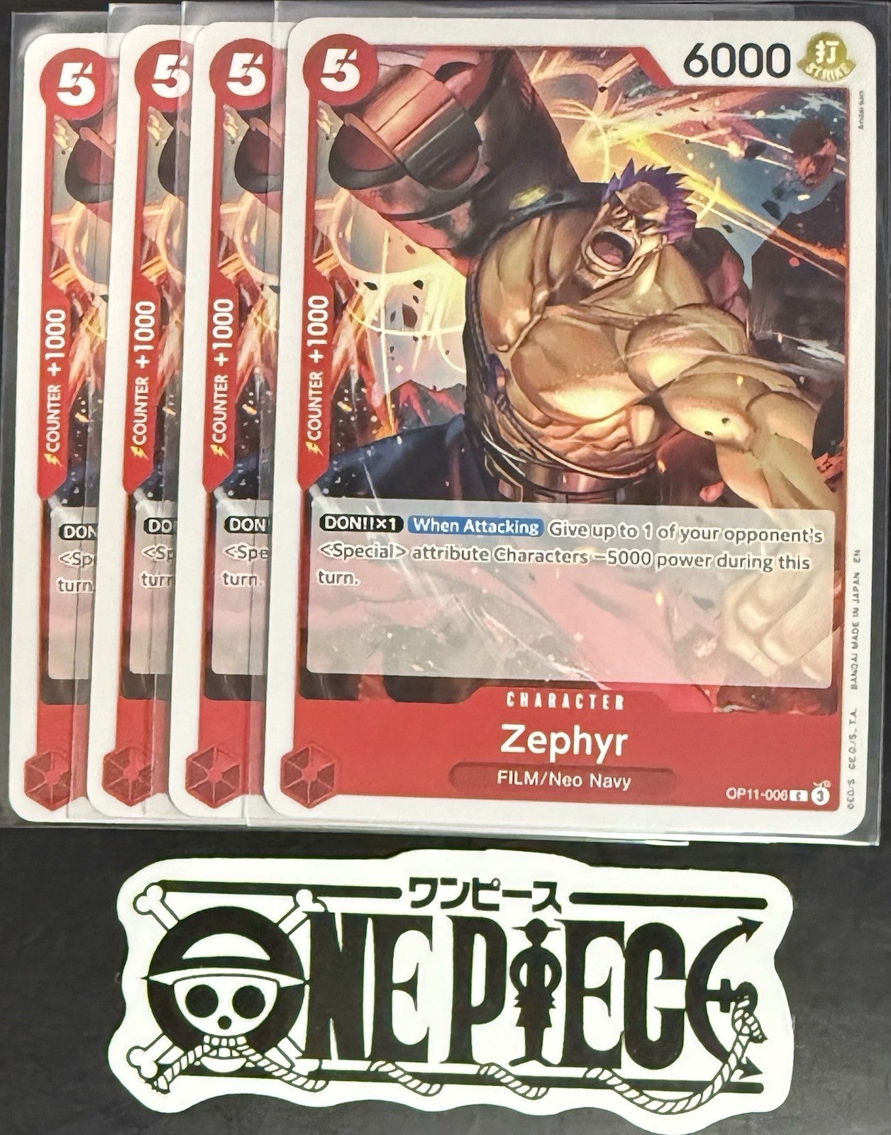 4 x One Piece OP11-006 C Zephyr - ENG - Regular - Playset - TCG - NM/M