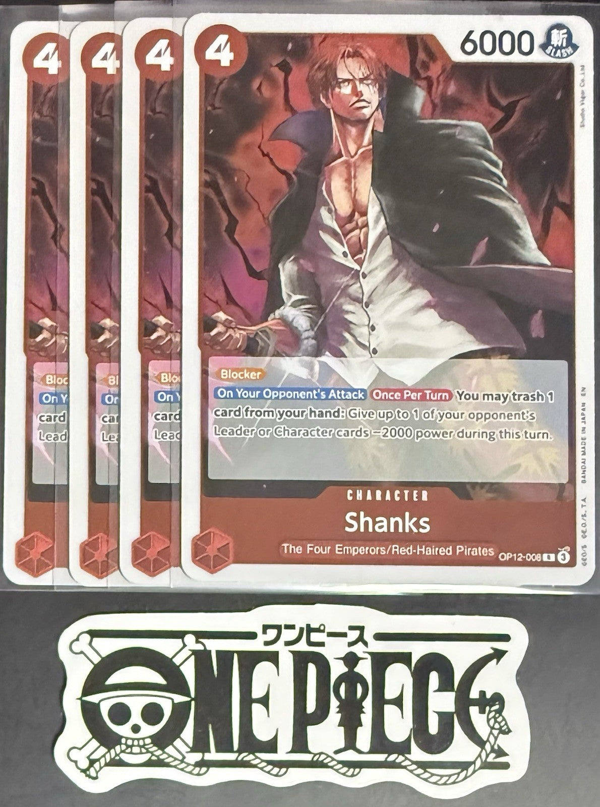 4 x One Piece OP12-008 R Shanks - English - Foil - Playset - NM/M