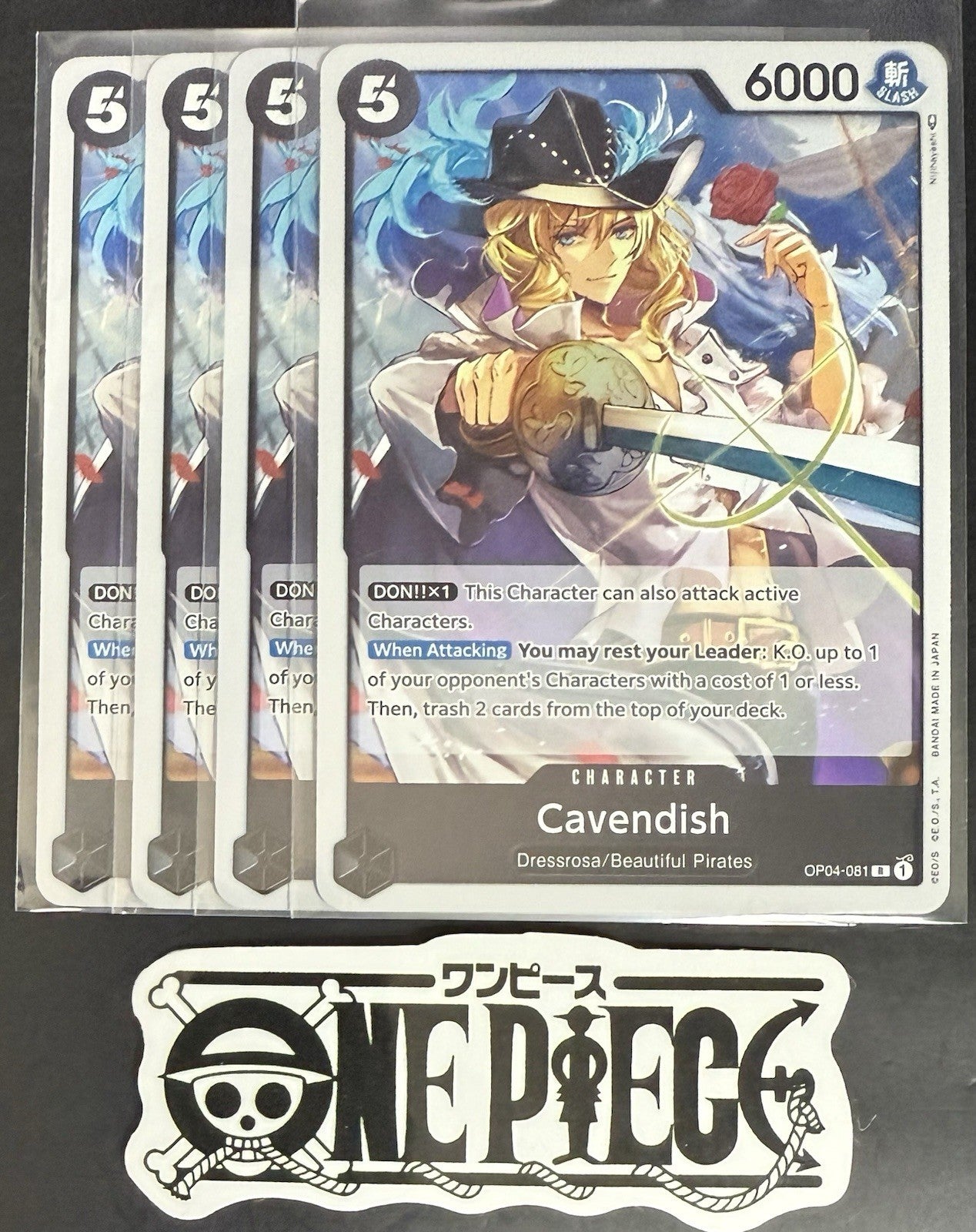 4x One Piece OP04-081 R Cavendish - ENG - Foil - Play Set - NM/M