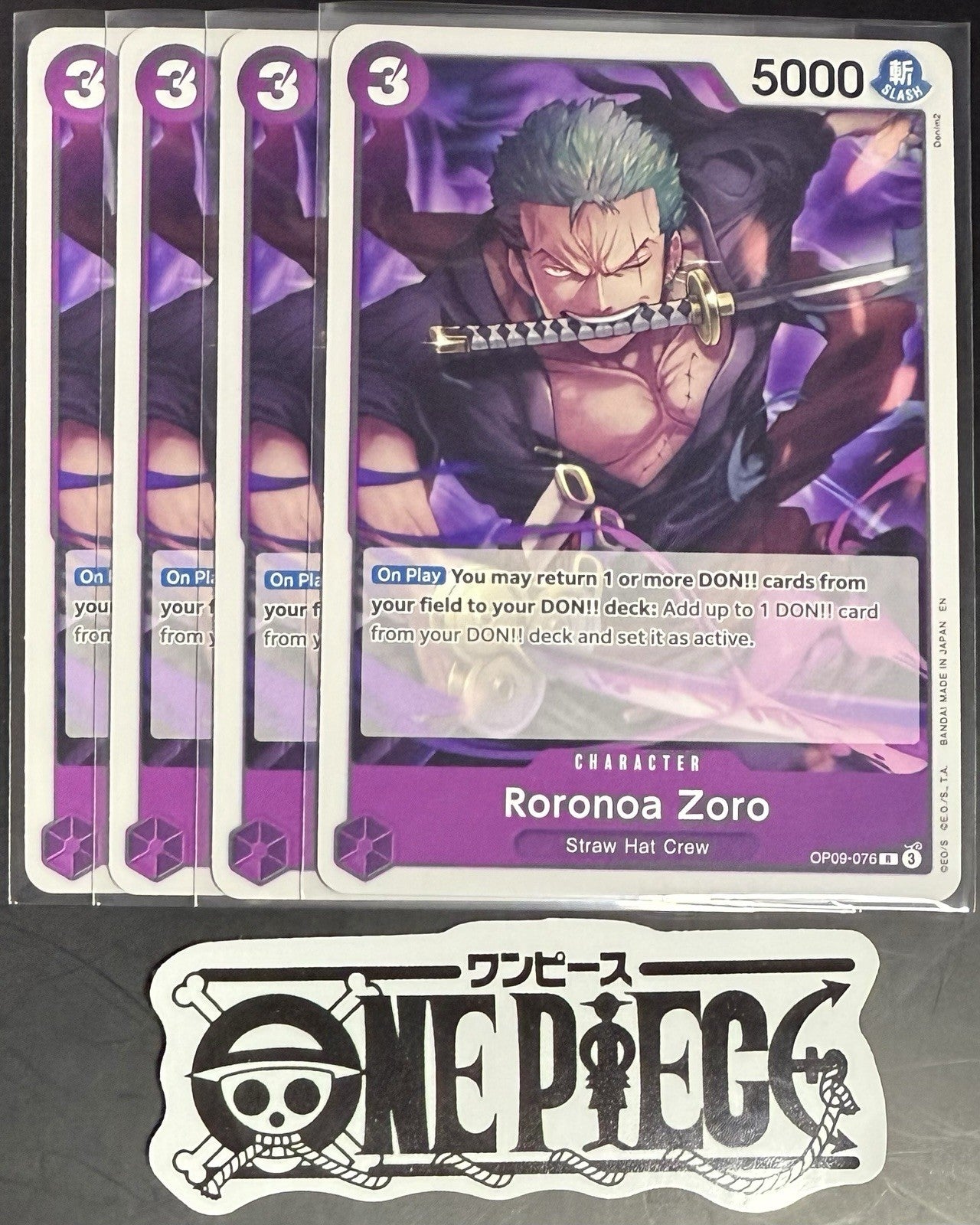 4x One Piece OP09-076 R Roronoa Zoro - English - Regular - Playset - TCG - NM/M