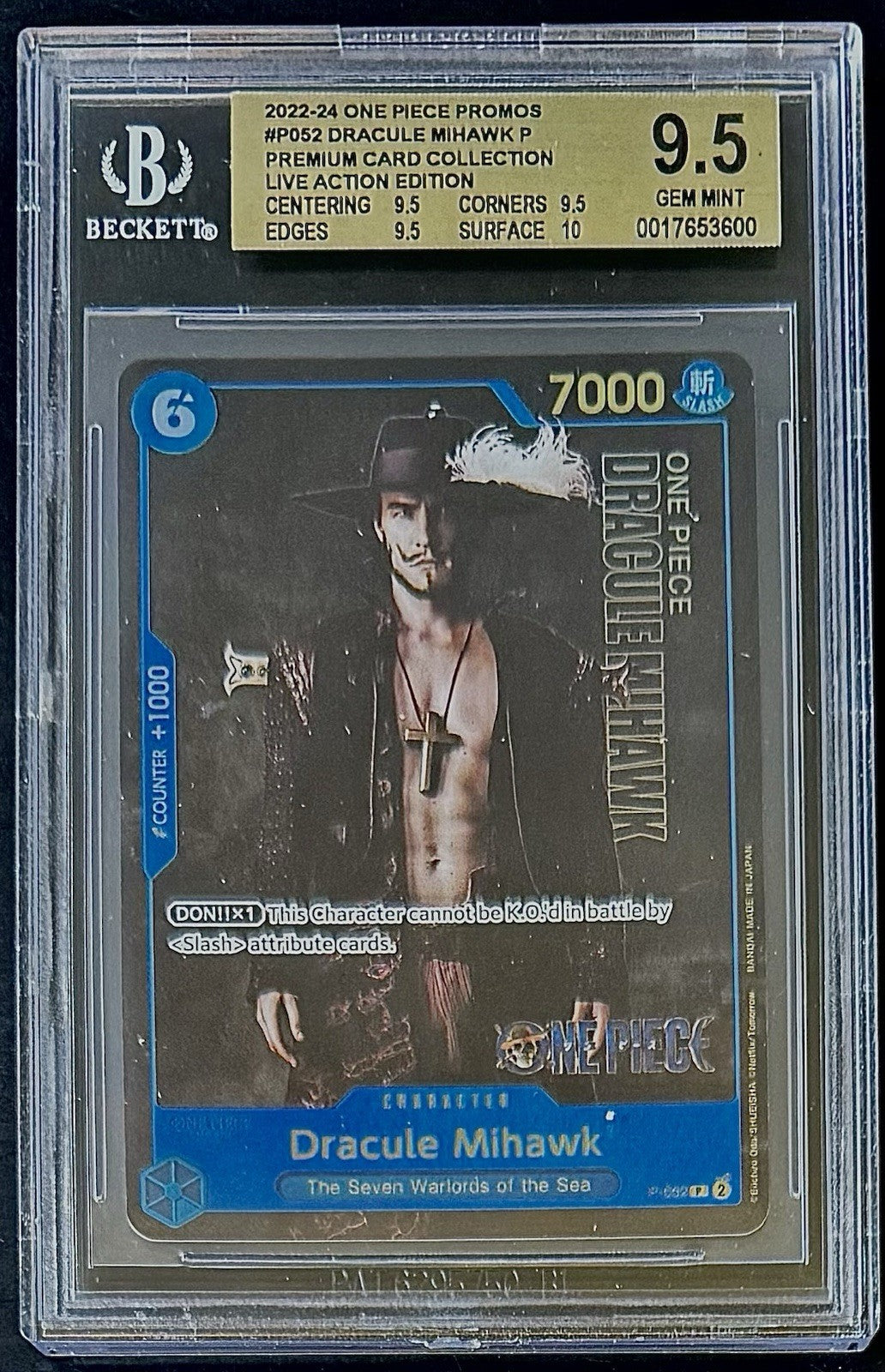 BGS 9.5 One Piece P-052 P - Dracule Mihawk - EN - Foil - Premium Live Action