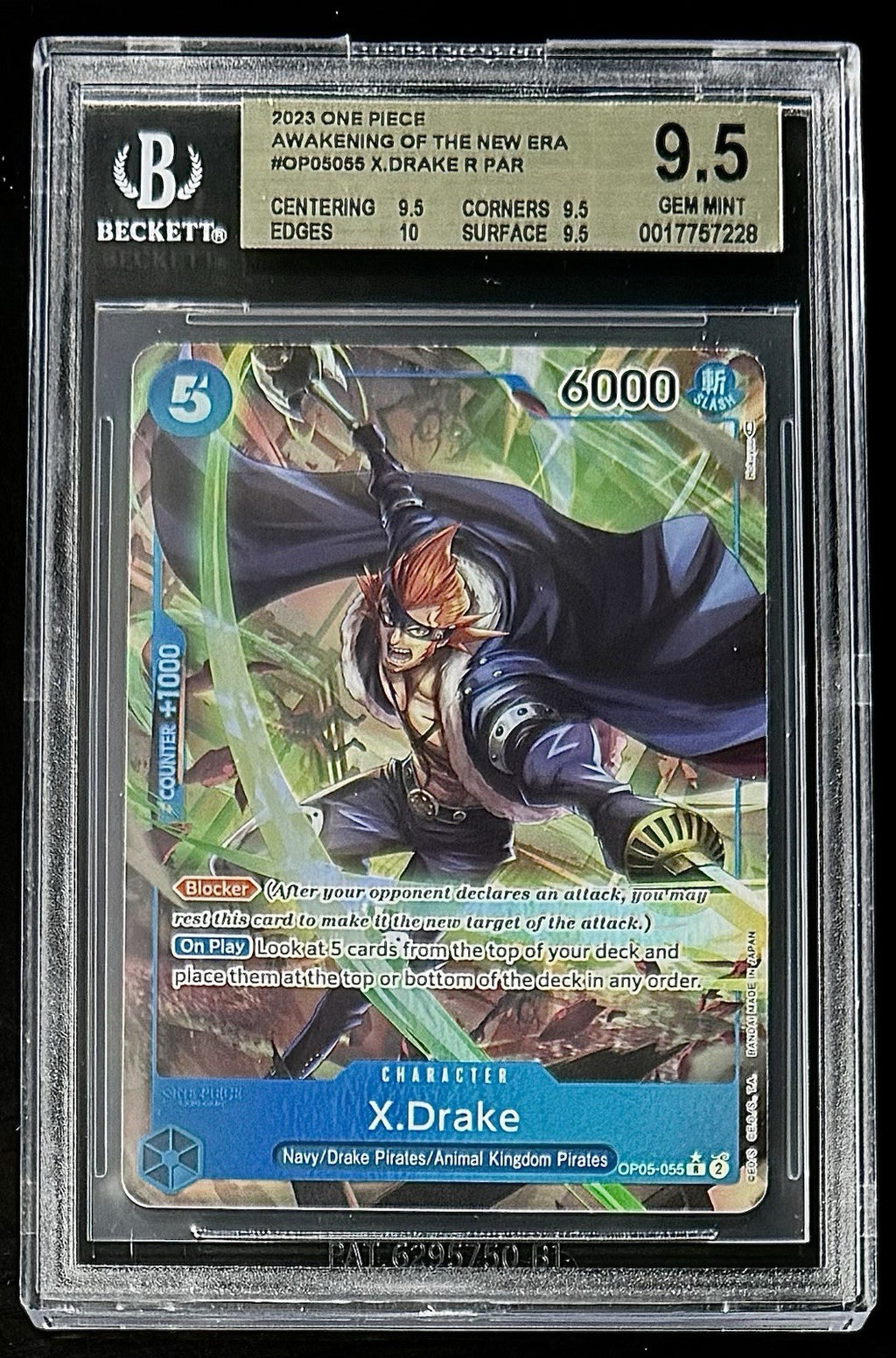 BGS 9.5 One Piece OP05-055 R* X.Drake - EN - Awakening of the New Era - Graded