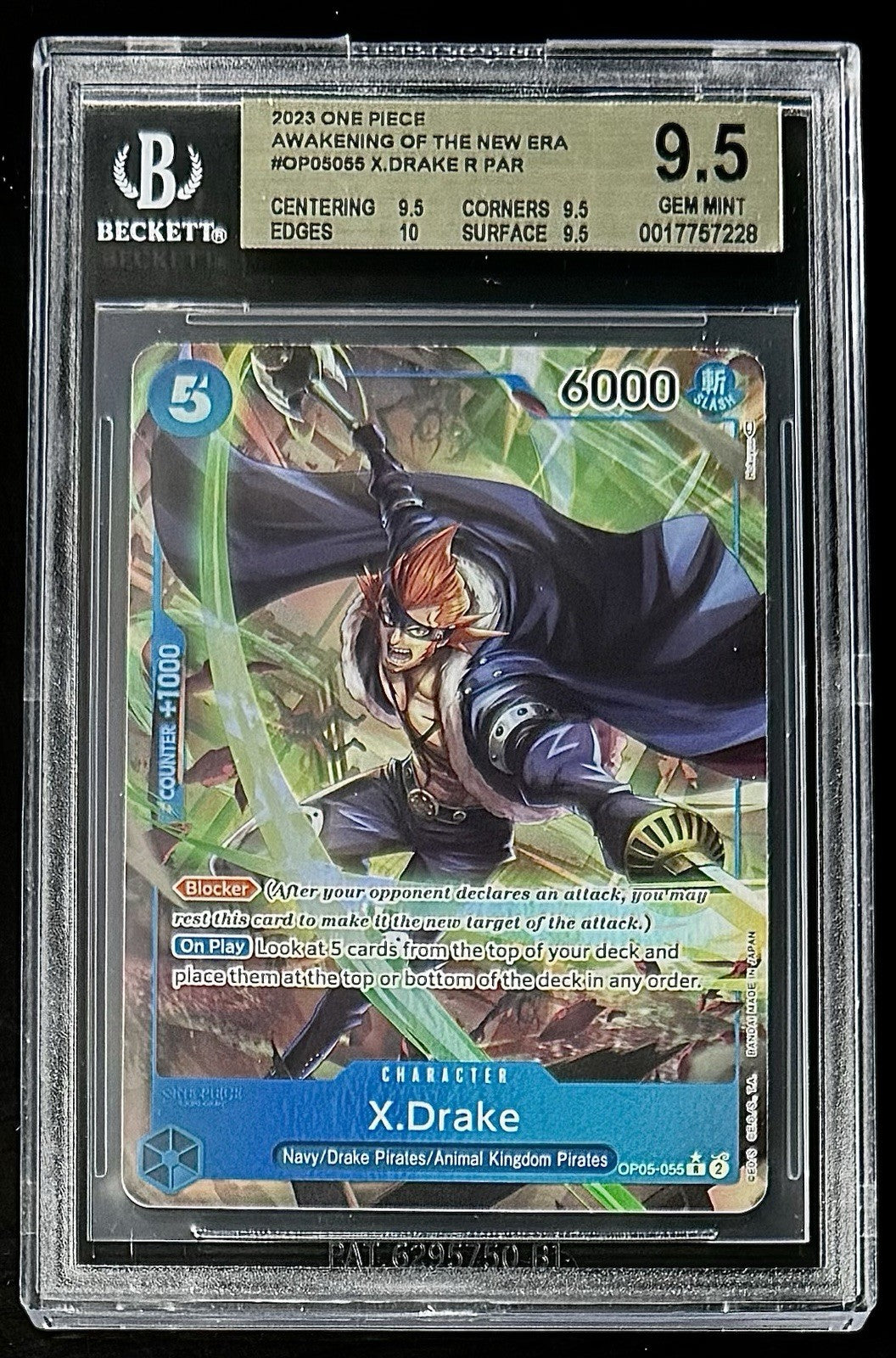 BGS 9.5 One Piece OP05-055 R* X.Drake - EN - Awakening of the New Era - Graded