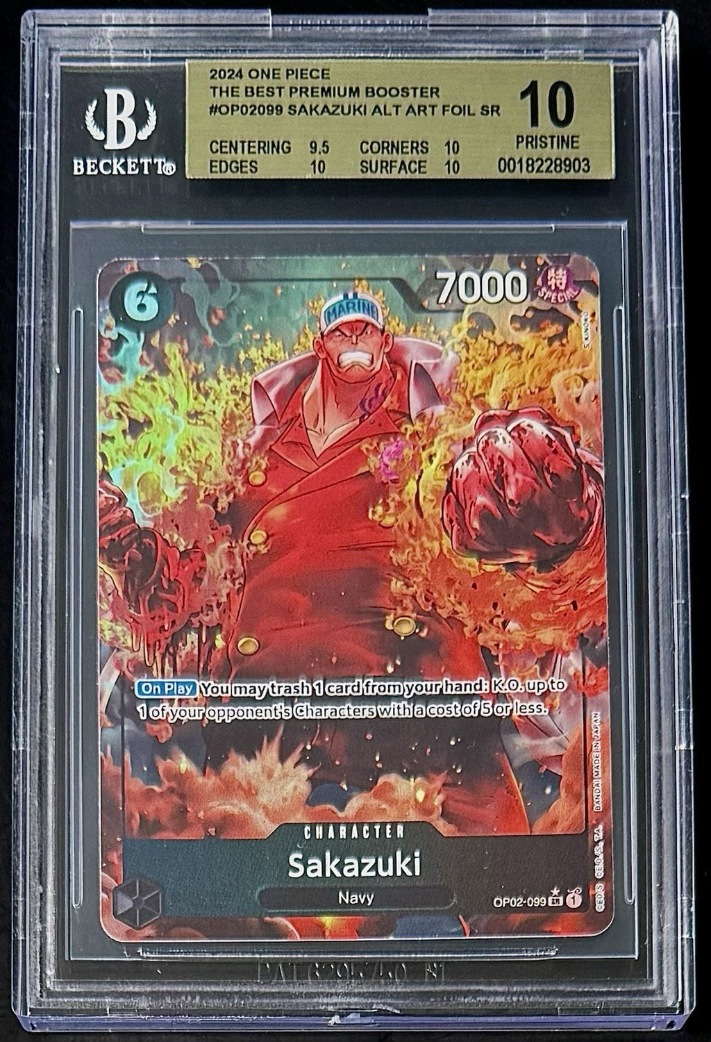 BGS 10 One Piece OP02-099 SR* - Sakazuki - Alt Art - EN - Foil - PRB01 - Graded