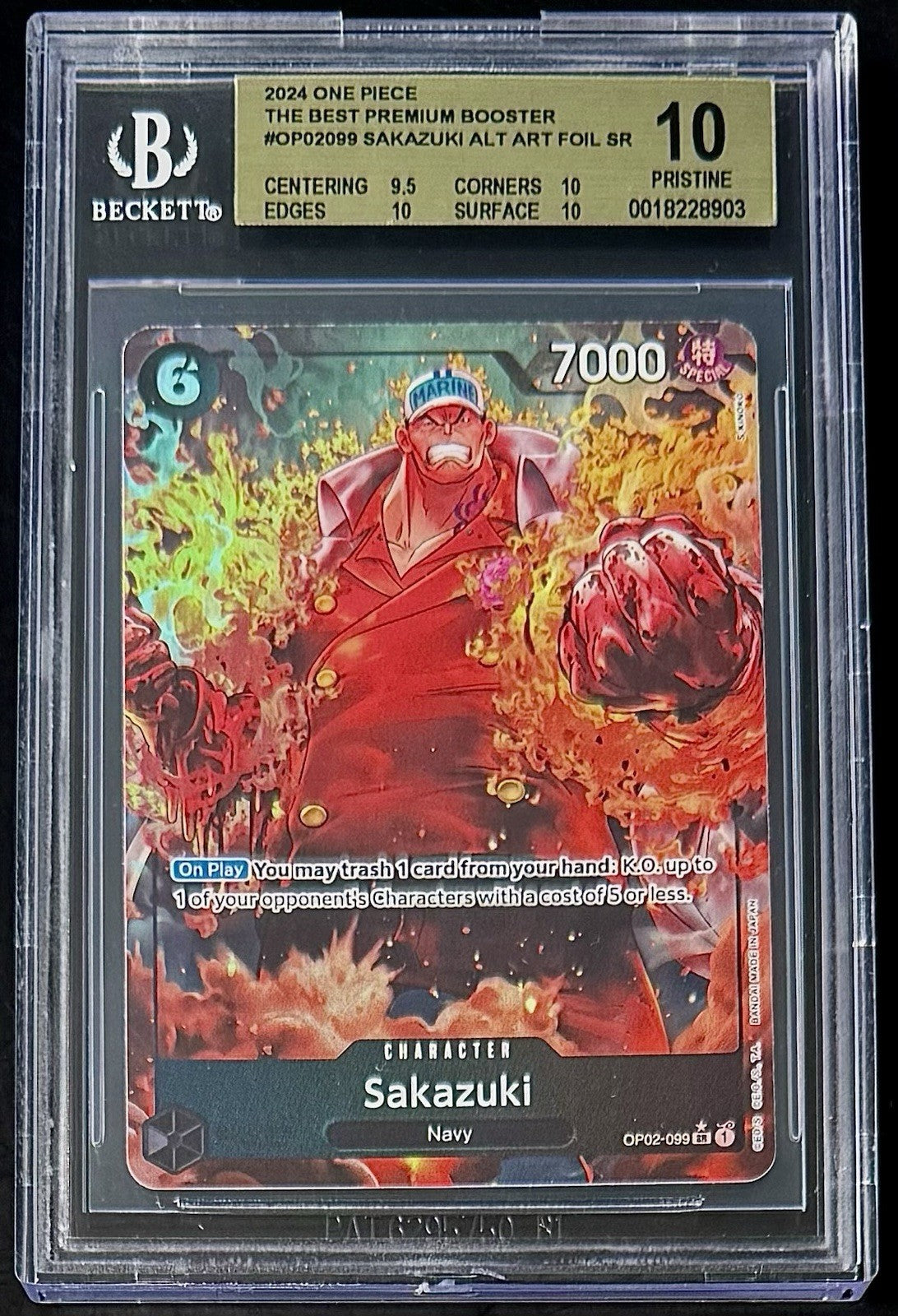 BGS 10 One Piece OP02-099 SR* - Sakazuki - Alt Art - EN - Foil - PRB01 - Graded