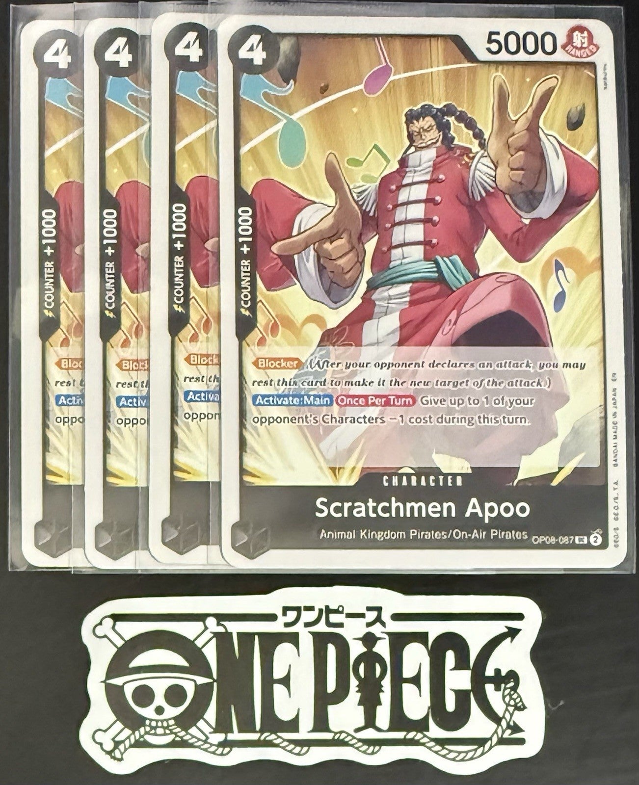 4x One Piece OP08-087 UC Scractmen Apoo - ENG - Regular - Play Set - TCG - NM/M
