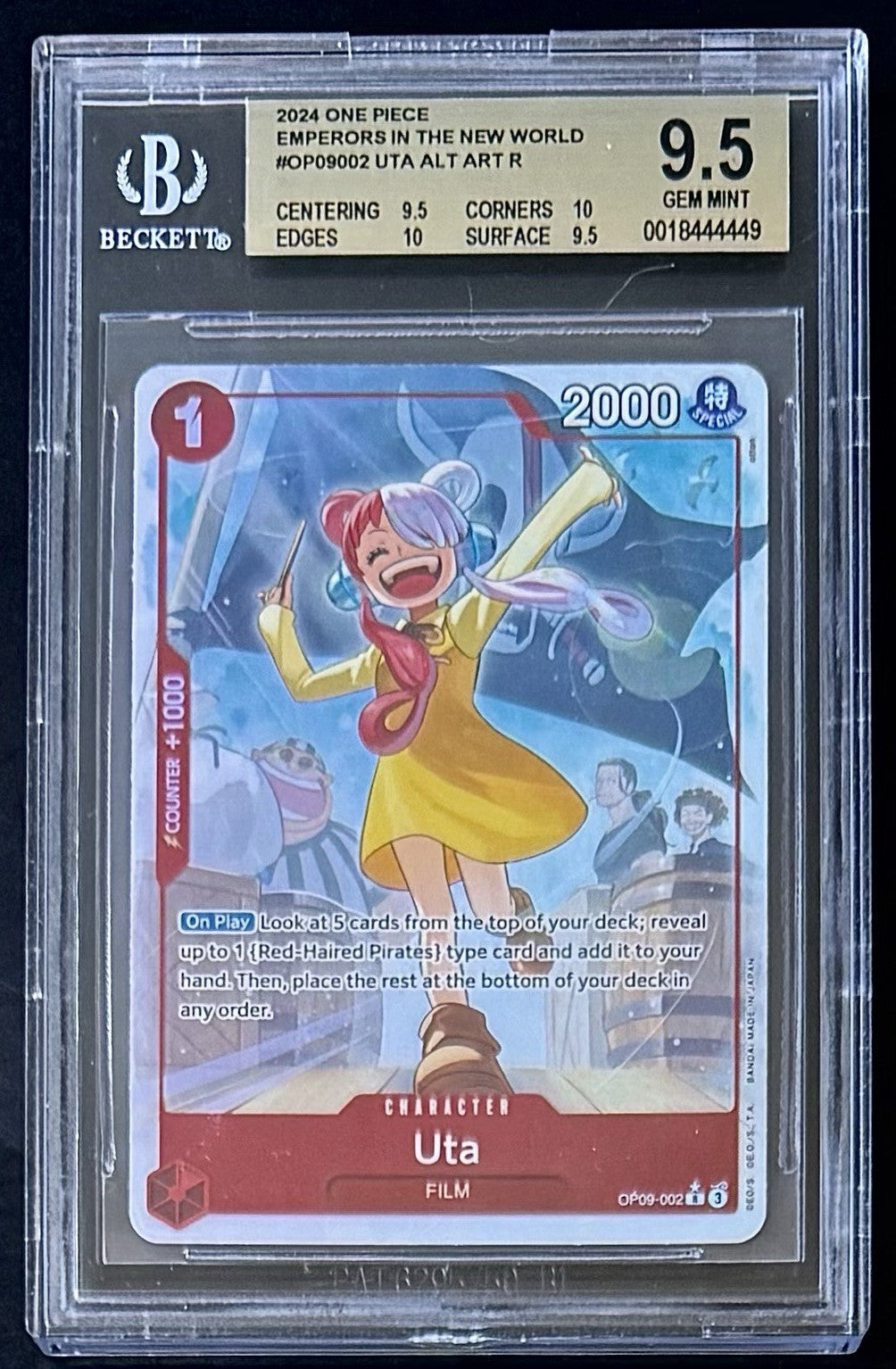 BGS 9.5 One Piece OP09-002 R* Uta Alt Art - English - Foil - Graded