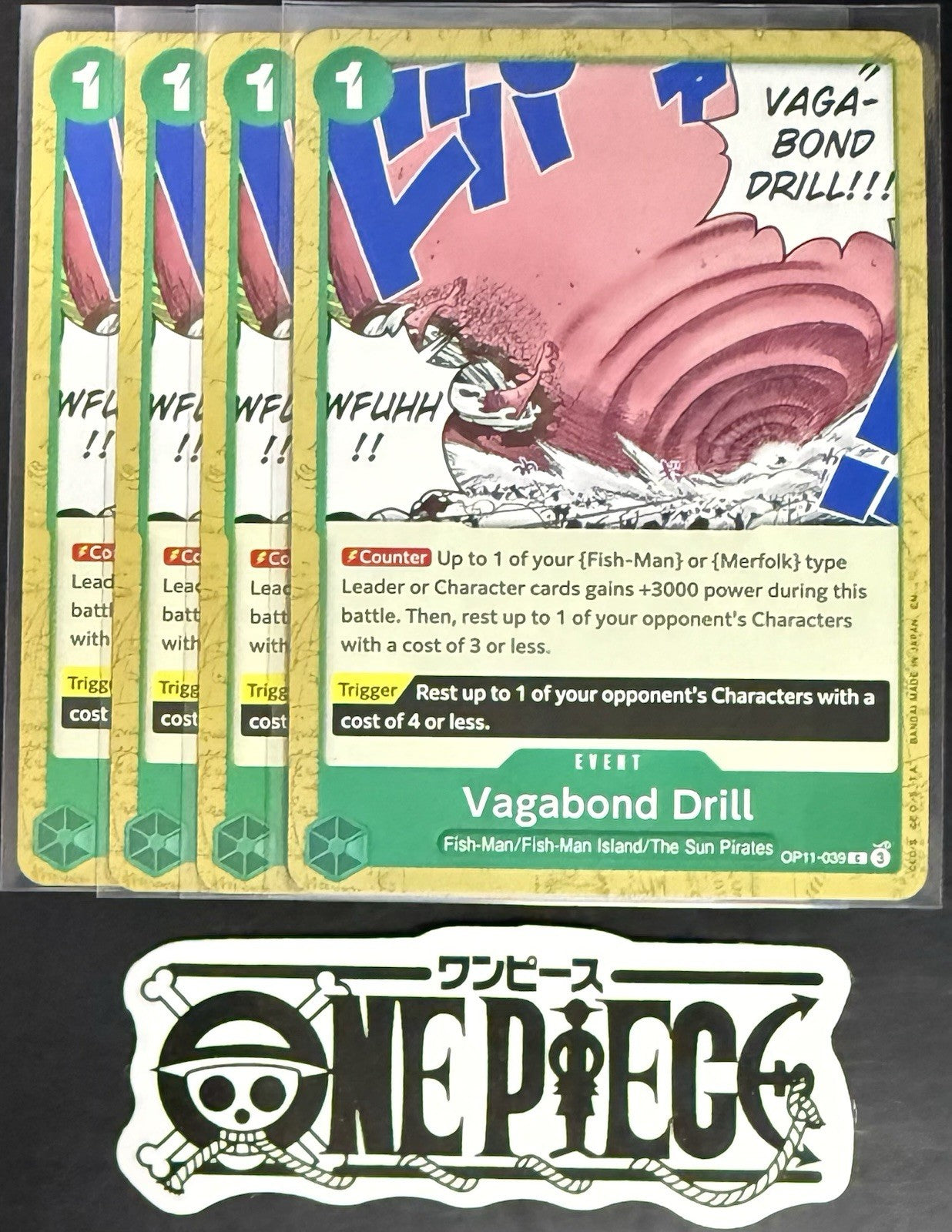 4 x One Piece OP11-039 C Vagabond Drill - ENG - Regular - Playset - TCG - NM/M