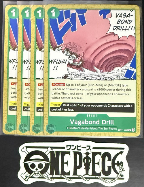 4 x One Piece OP11-039 C Vagabond Drill - ENG - Regular - Playset - TCG - NM/M