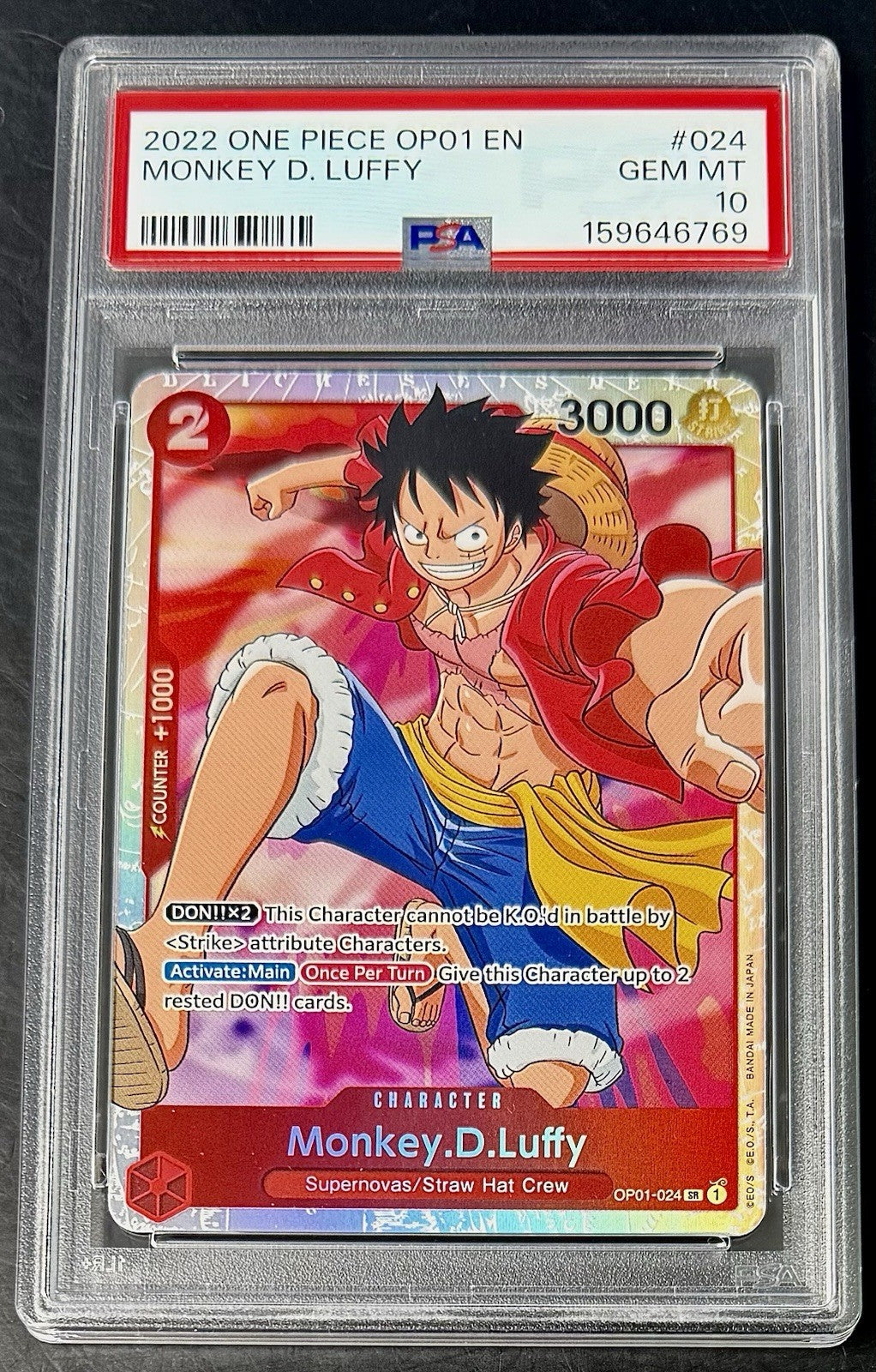 PSA 10 One Piece OP01-024 SR - Monkey.D.Luffy - EN - Romance Dawn