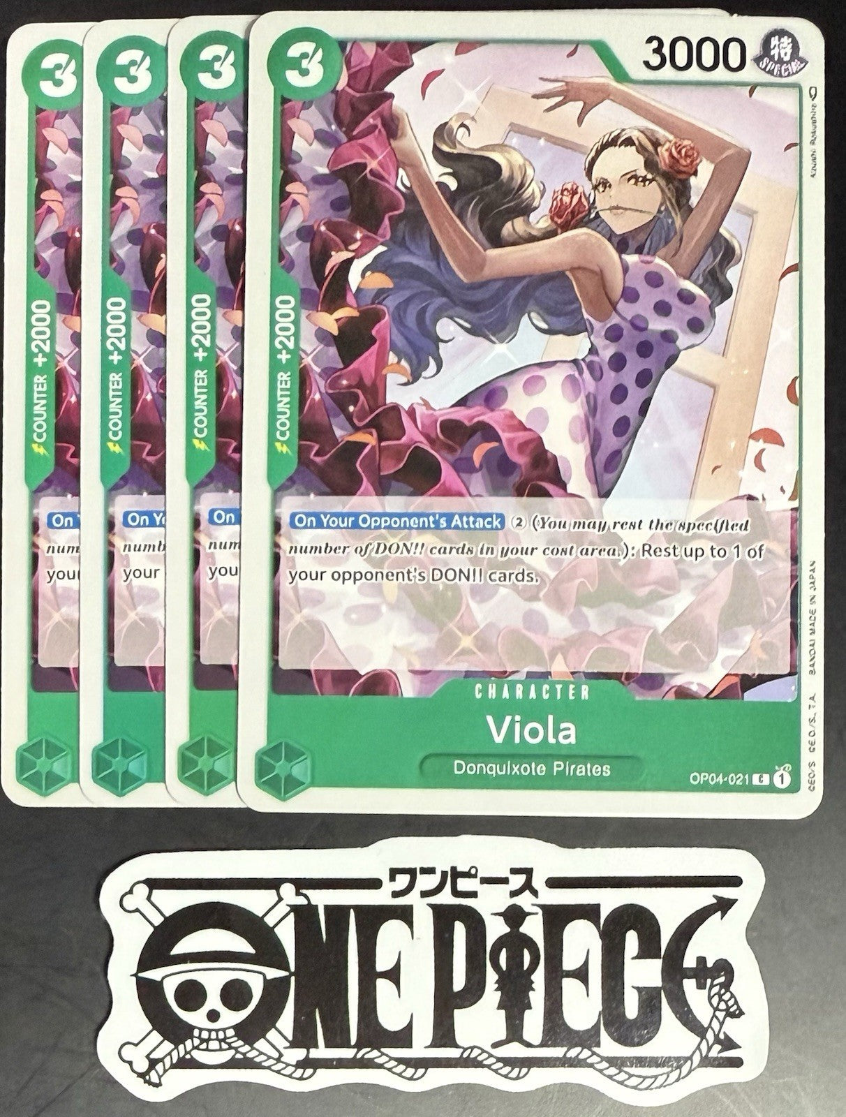4x One Piece OP04-021 C Viola - English - Regular - Play Set - TCG - NM/M
