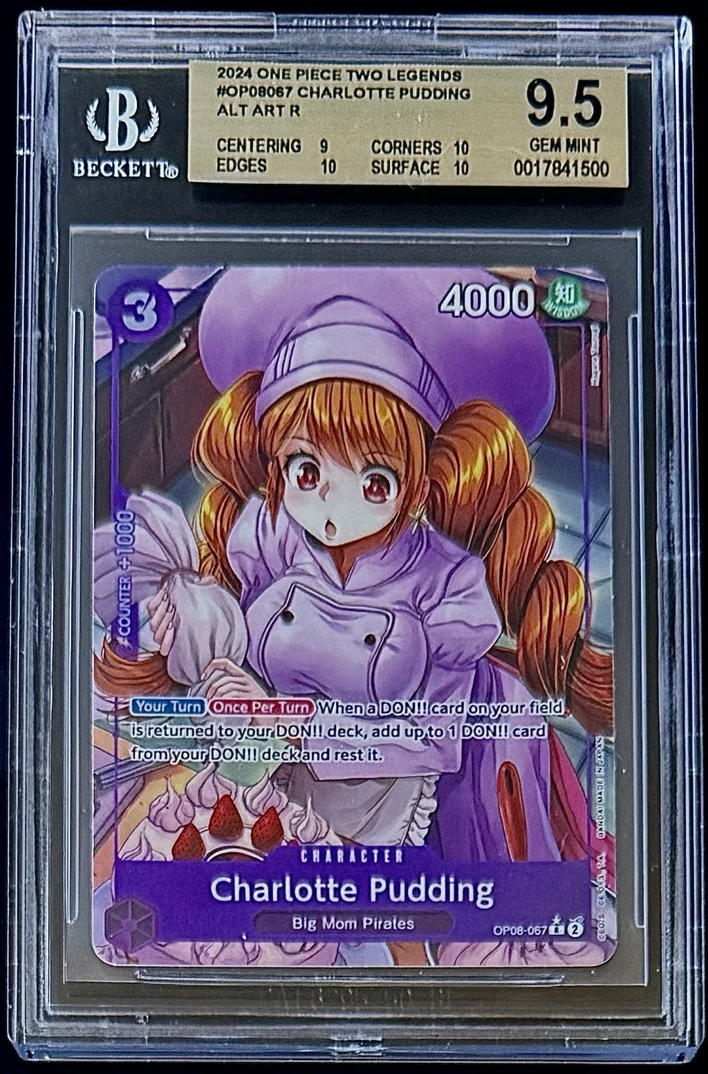 BGS 9.5 One Piece OP08-067 R* Charlotte Pudding Alt Art - English - Two Legends