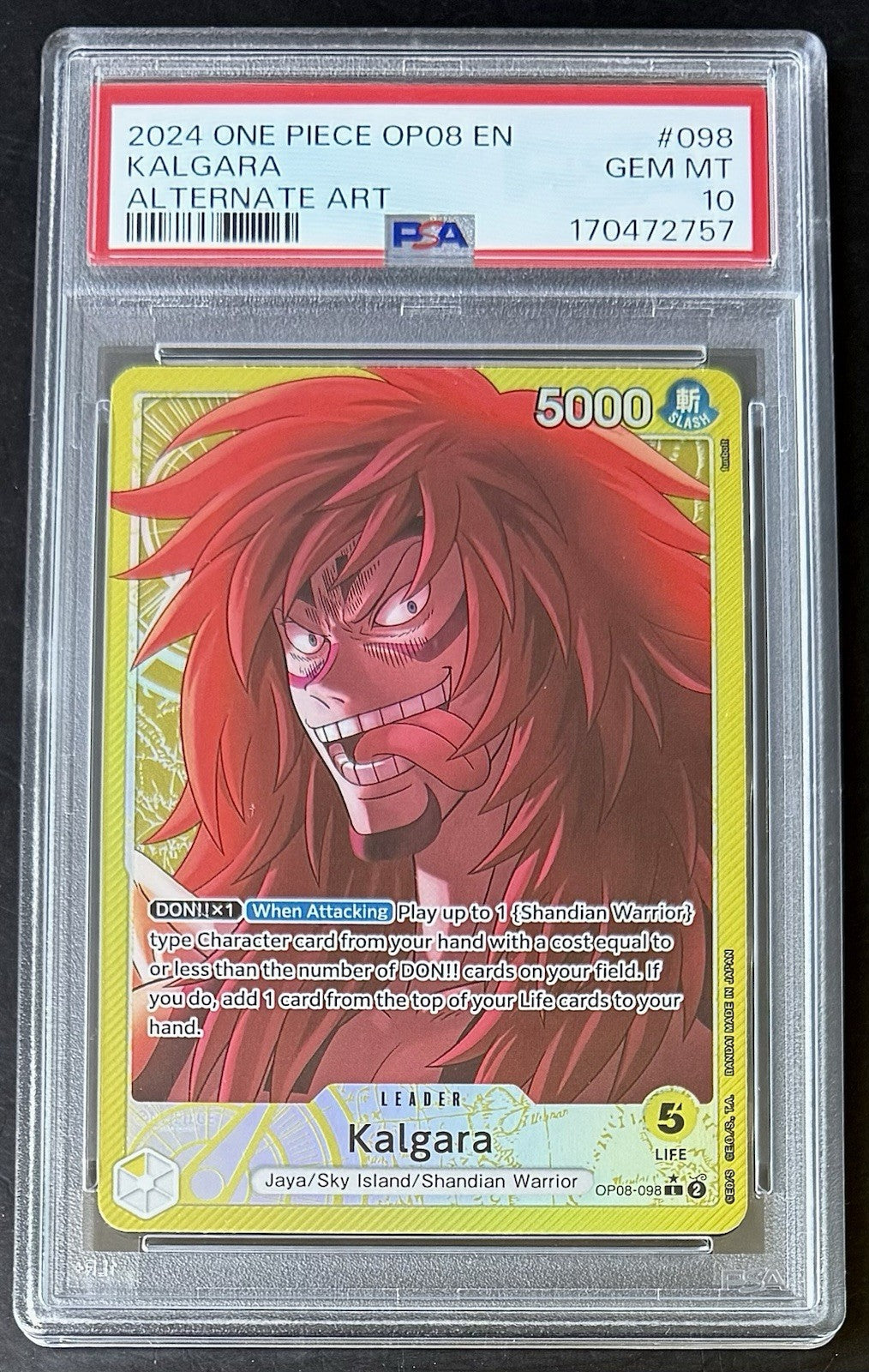 PSA 10 One Piece OP08-098 L* - Kalgara -  Alt Art - EN - Two Legends