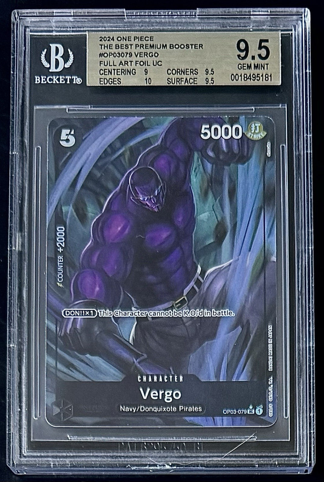 BGS 9.5 One Piece OP03-079 UC* - Vergo - Full Art Foil - EN - PRB01 - Graded