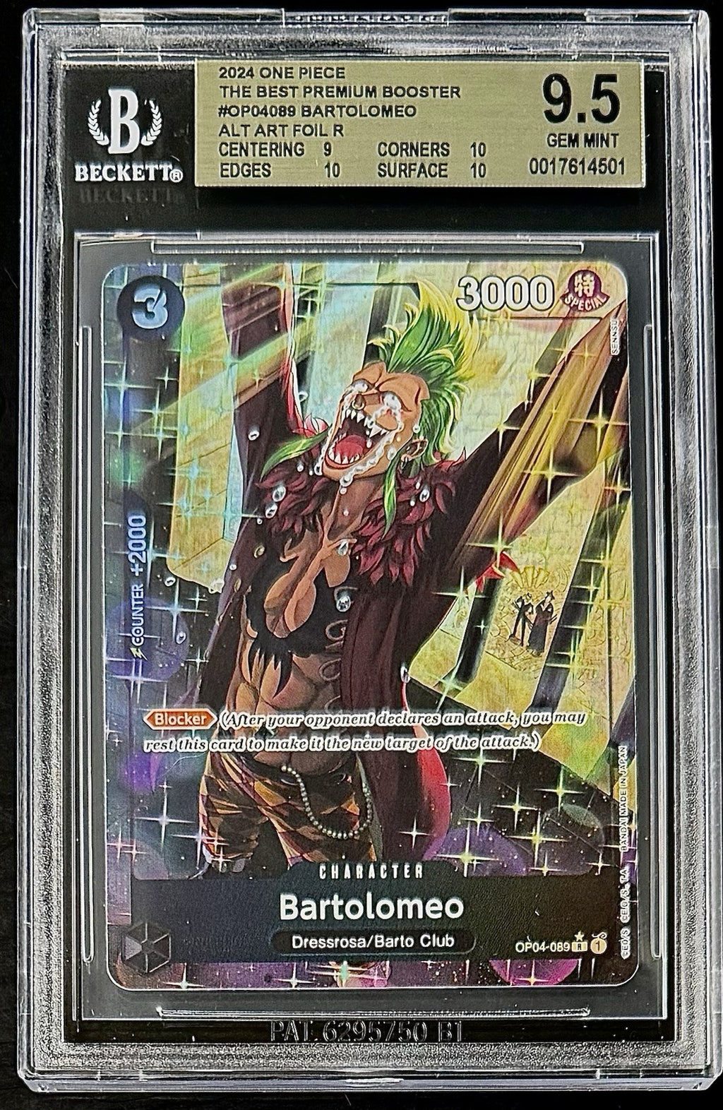 BGS 9.5 One Piece OP04-089 R* Bartolomeo Alt Art Foil - English - PRB01 - Graded