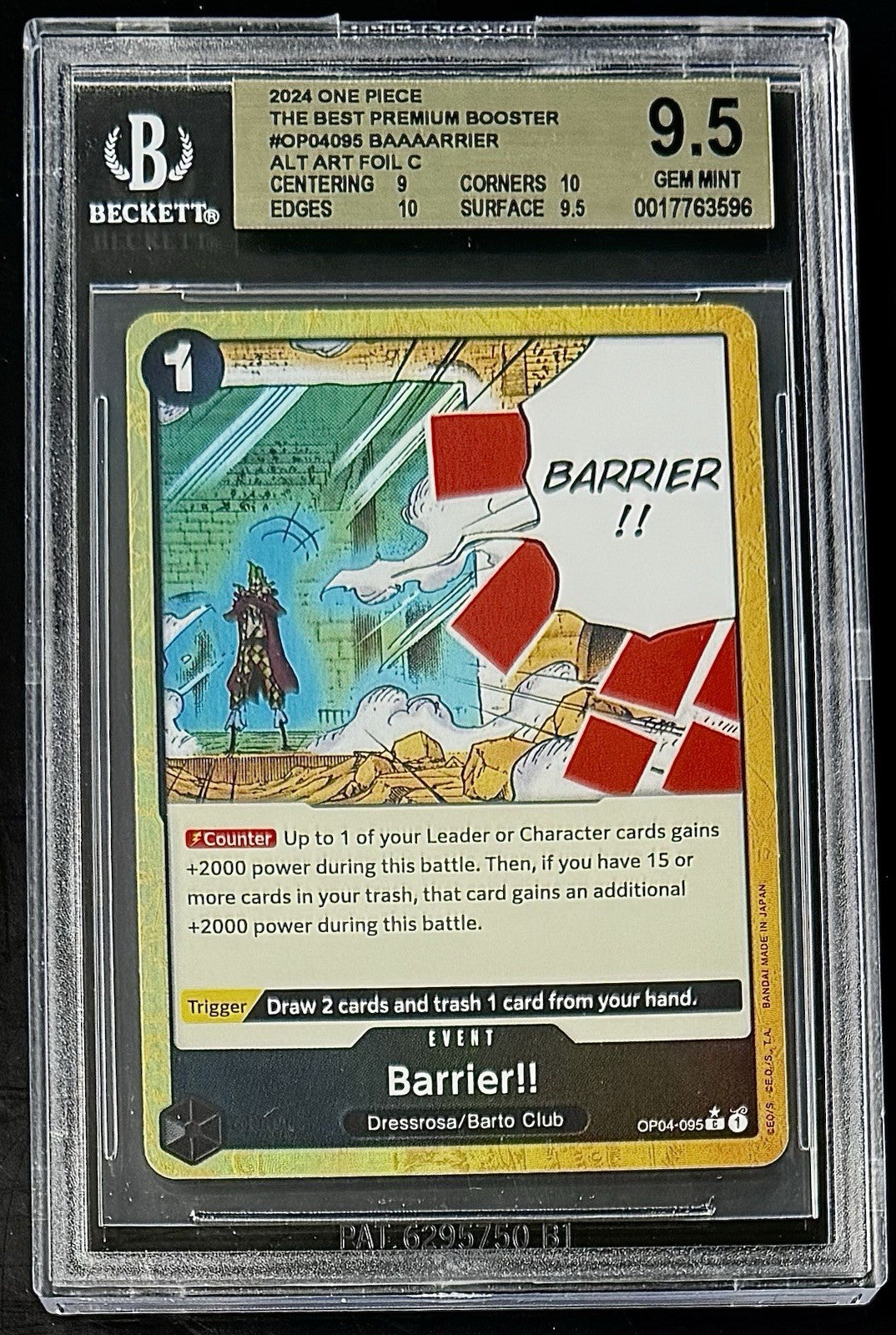 BGS 9.5 One Piece OP04-095 C* - Barrier!! - Alt Art Foil - EN - PRB01 - Graded
