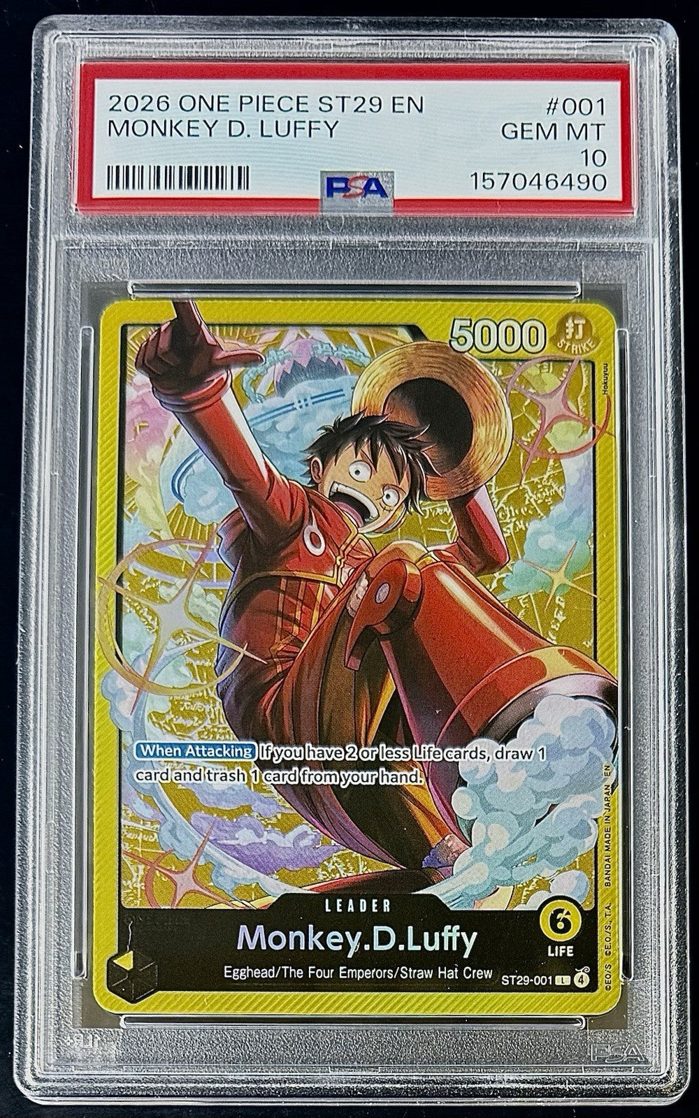 PSA 10 One Piece ST29-001 L - Monkey.D.Luffy - EN - Foil - Set ST29 Egghead