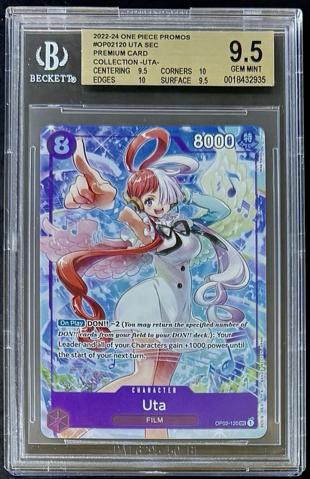 BGS 9.5 One Piece OP02-120 SEC - Uta - EN - Foil - Premium Collection Uta