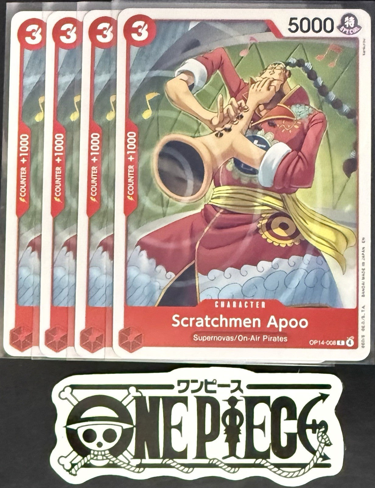 4x One Piece OP14-008 C Scratchmen Apoo - ENG - Regular - Playset - NM/M