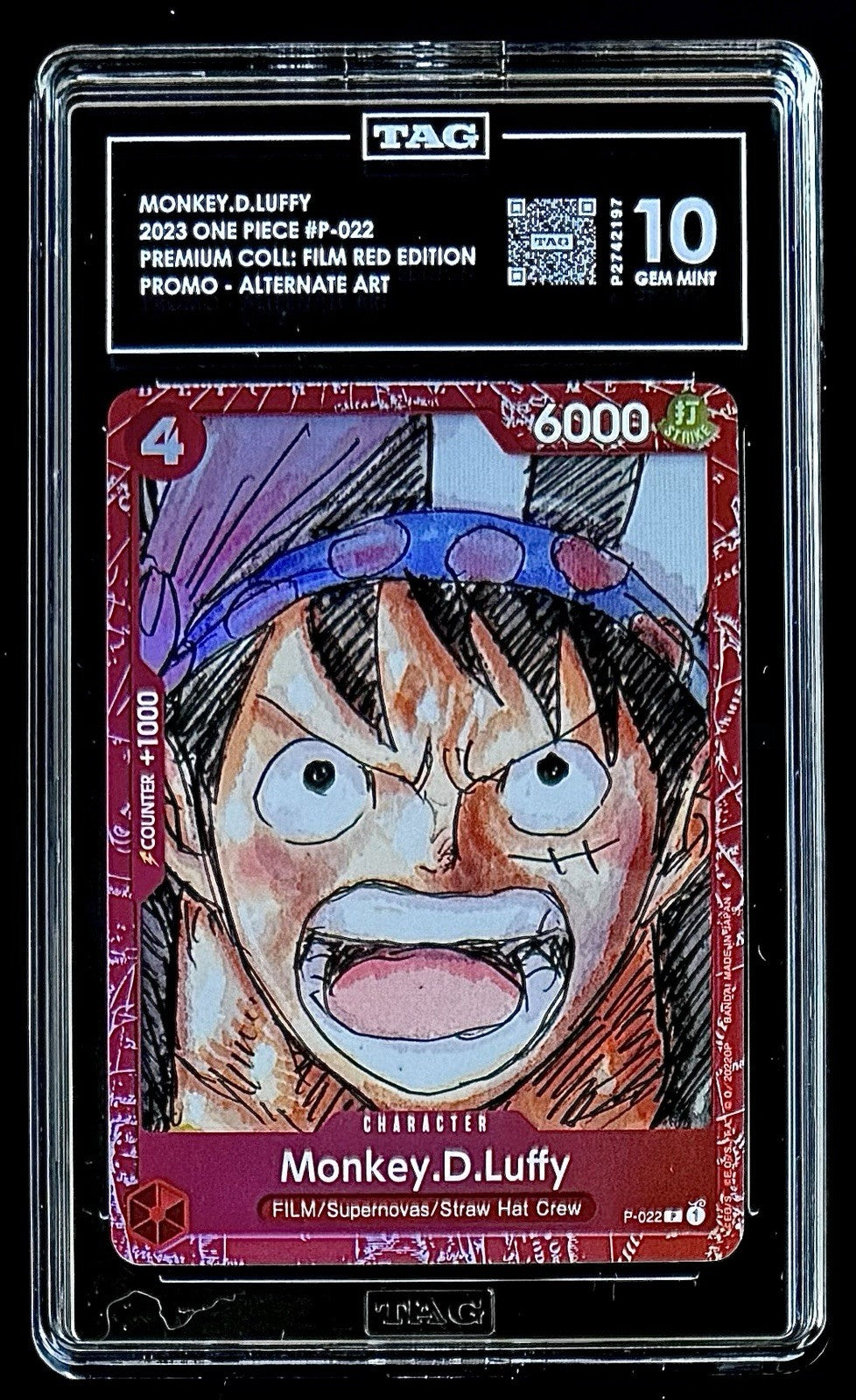 TAG 10 One Piece  P-022 P - Monkey.D.Luffy - Alt Art Promo- EN - Foil - Film Red