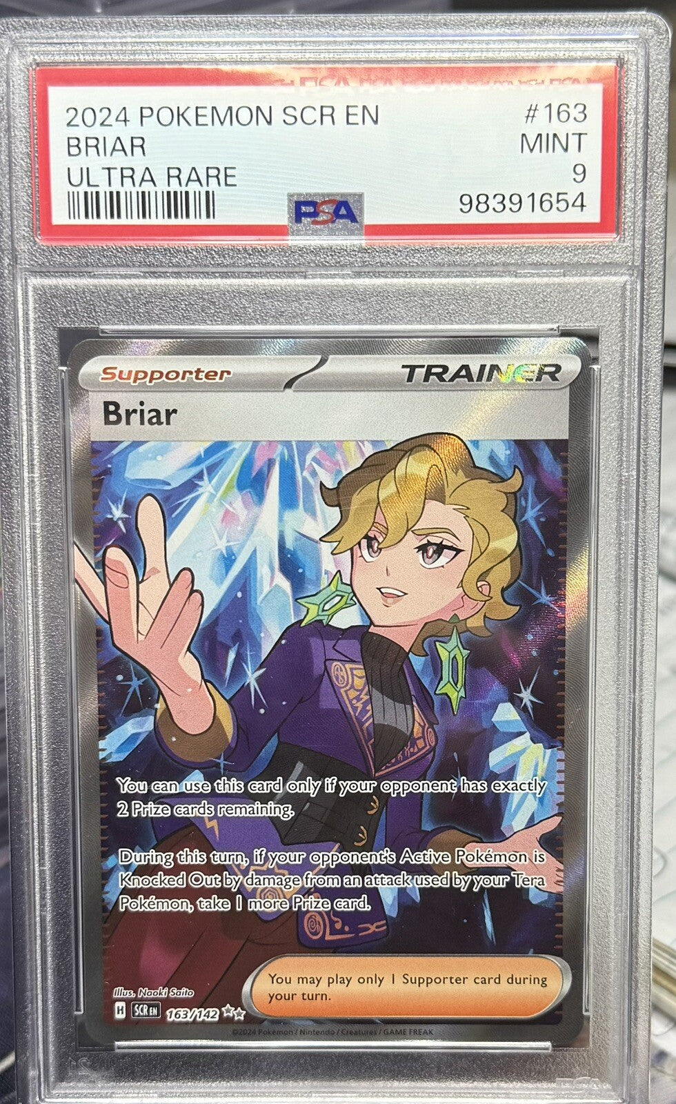 PSA 9 Pokemon Briar Ultra Rare #149 2024 Scr Stellar Crown